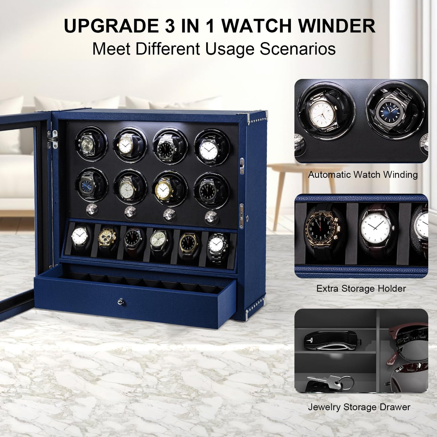 DUKWIN Watch Winder for 8 Automatic Watches, Lockable,6 Watch Storage Places and Jewelry Storage, Super Quiet Mabuchi Motor