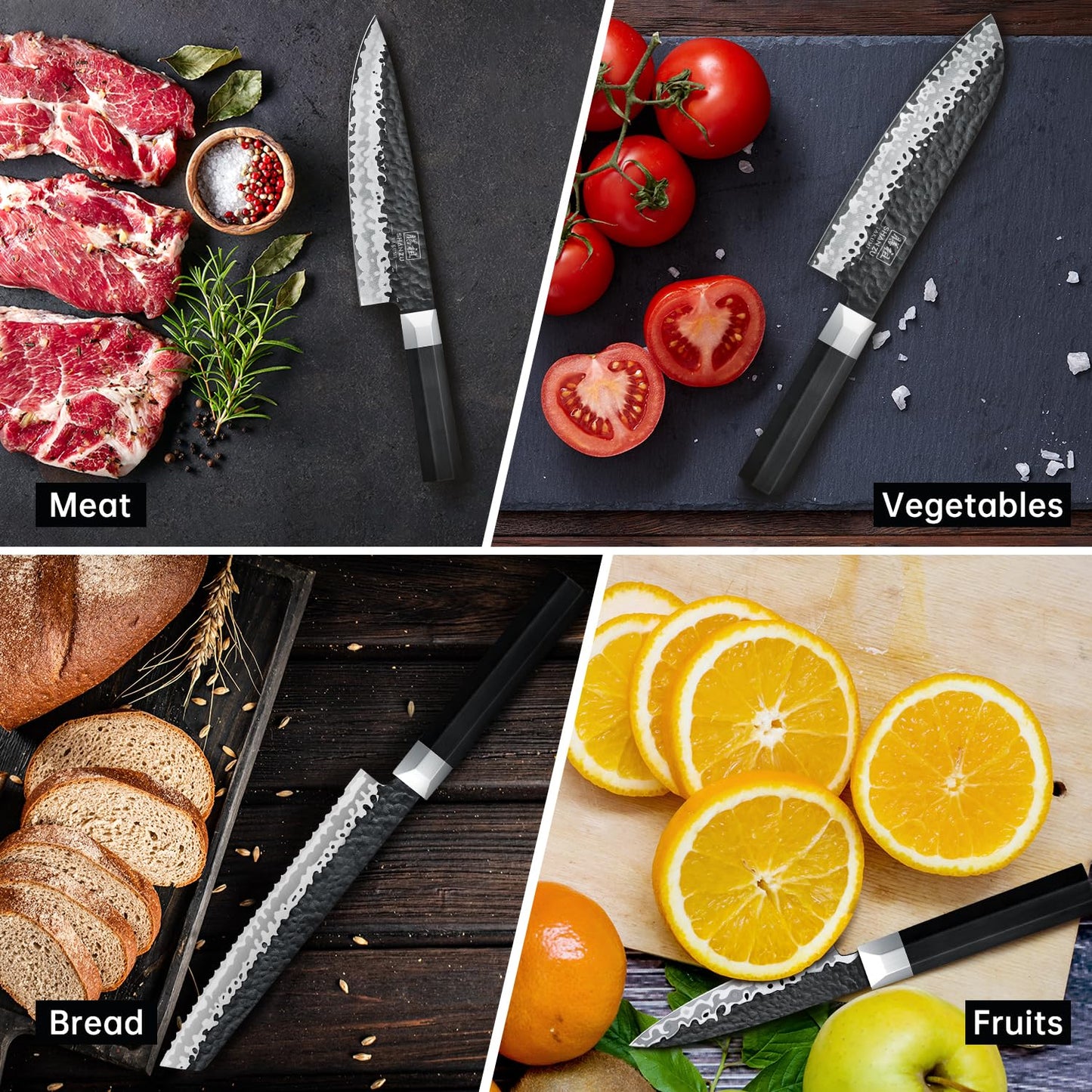 SHAN ZU 7-Piece Japanese Knife Set - 7 Layers 10Cr15MoV High Carbon Steel Kitchen Knifes Set with Block and Sharpener,Ultra-Sharp Chef Knife Set with G10 Handle