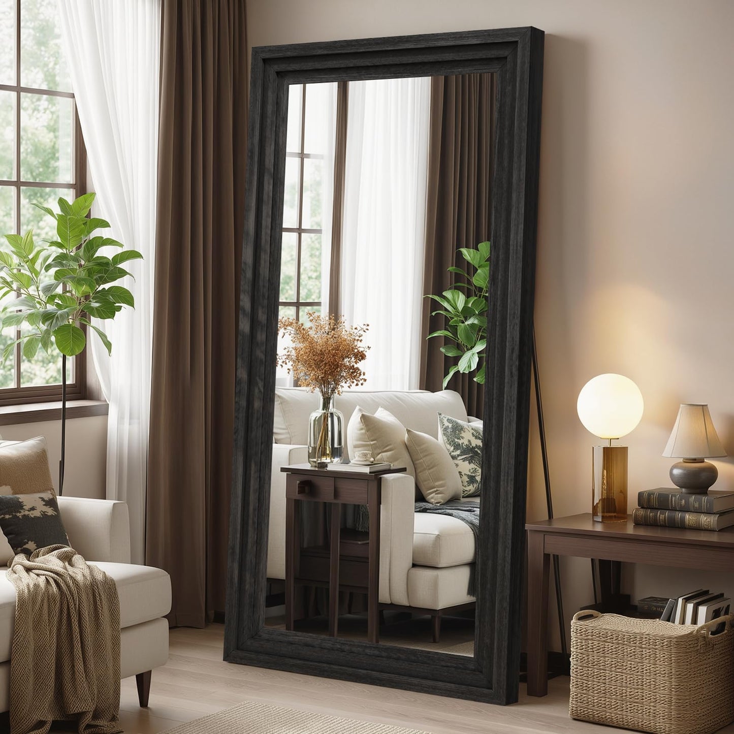 WISSMIELS Full Length Mirror 71"x30", Large Solid Wood Frame Floor Mirror, Leaning Floor Mirror, Stable Frame, Shatterproof Glass, Modern Classic Style for Bedroom, Living Room, Entryway