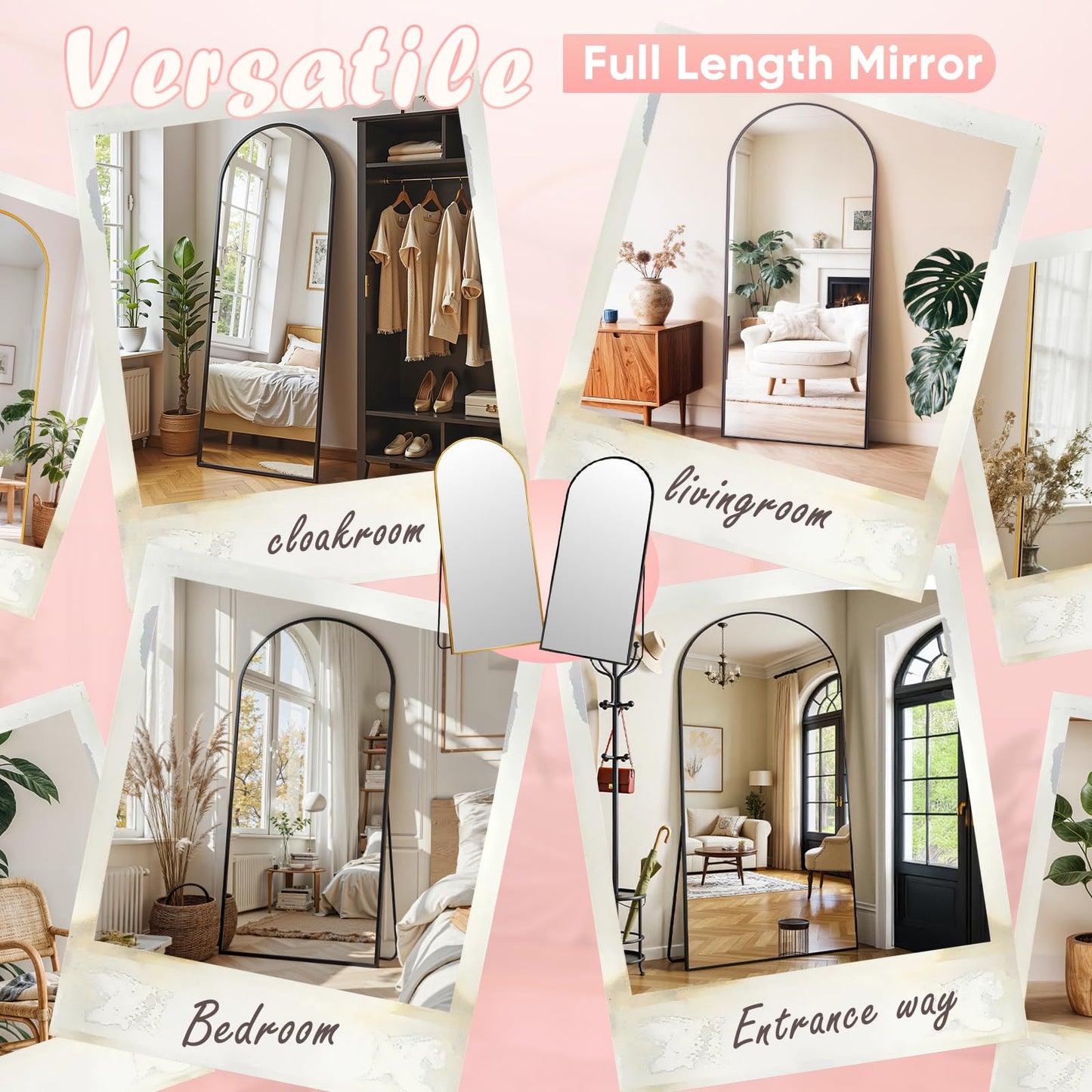 Novlux Full Length Mirror, 81" x 41" Arched Full Body Mirror Large Standing Floor Mirrors, Mirrors for Bedroom, Bathroom, Living Room Standing or Wall Leaning, Black