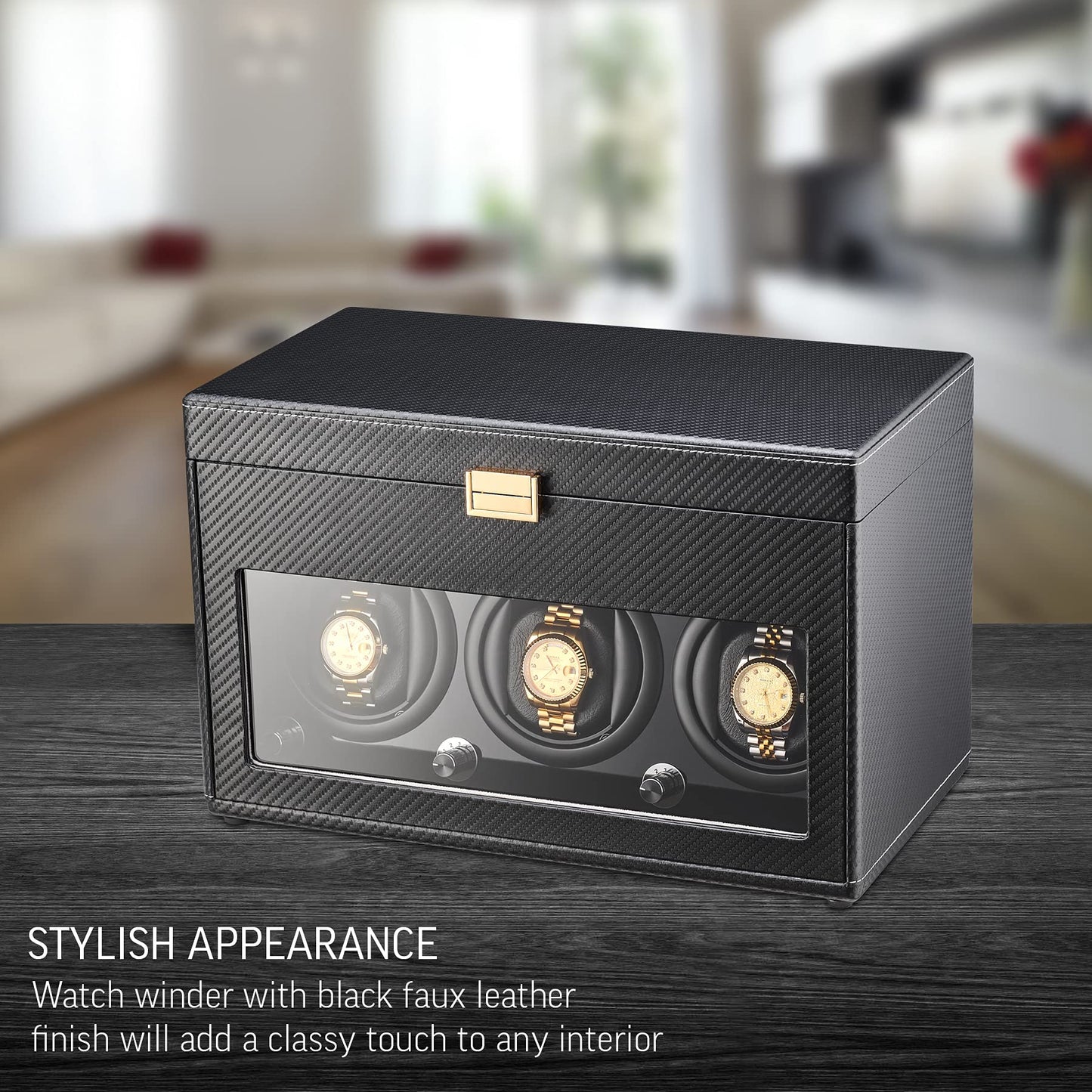 Watch Winder and Storage box for winding 3 Automatic Watches and 12 Watch Storage Space (Black)