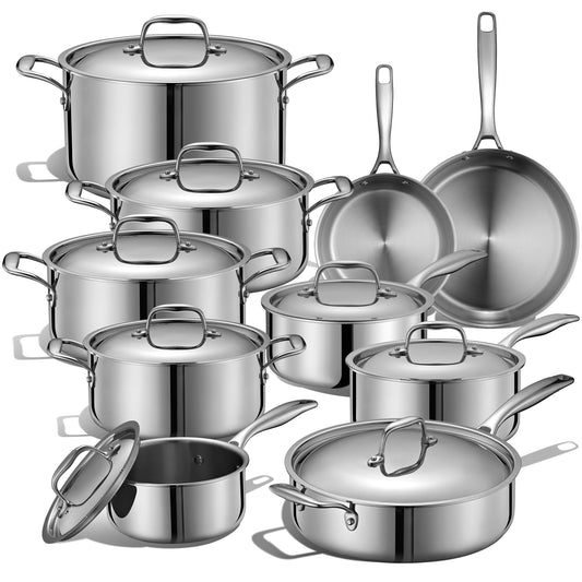 LEGEND COOKWARE 5-Ply Stainless Steel Cookware Set, 19-Piece Pots and Pans Set - Induction Compatible, Oven Safe 800°F - Non-Toxic, No Coatings - Built to Last Generations