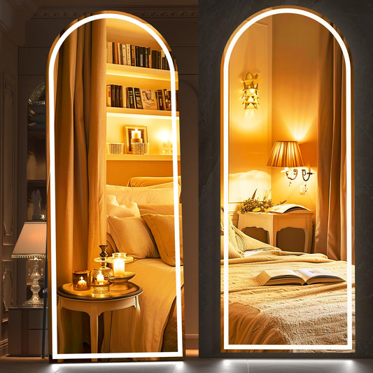 Hasipu 81"" x 33"" Led Mirror Full Length, Full Length Mirror with Lights Arch Design, Full Length led Mirror, Wall Mounted Mirror Dimming & 3 Color Modes, KM-A20585-H
