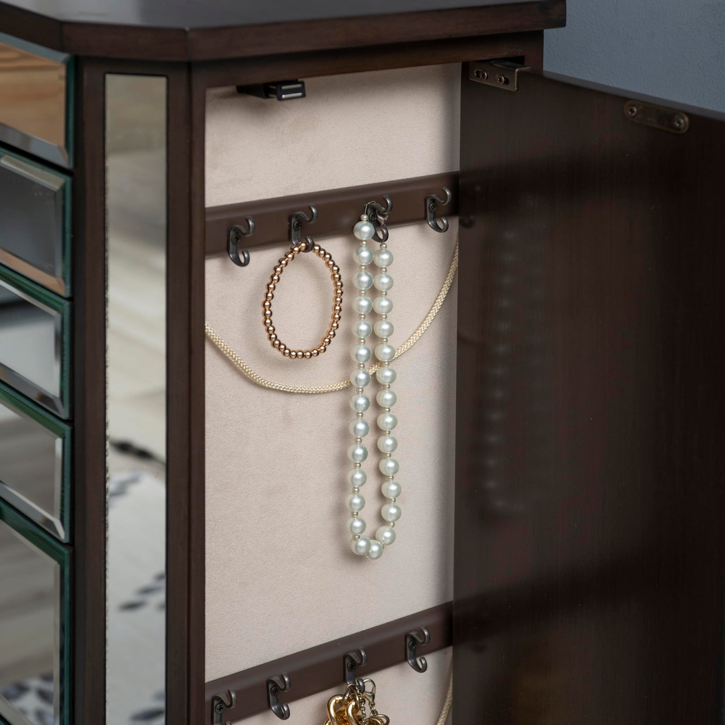Powell Elsie Dark Espresso Wooden Jewelry Armoire with Mirrored Front