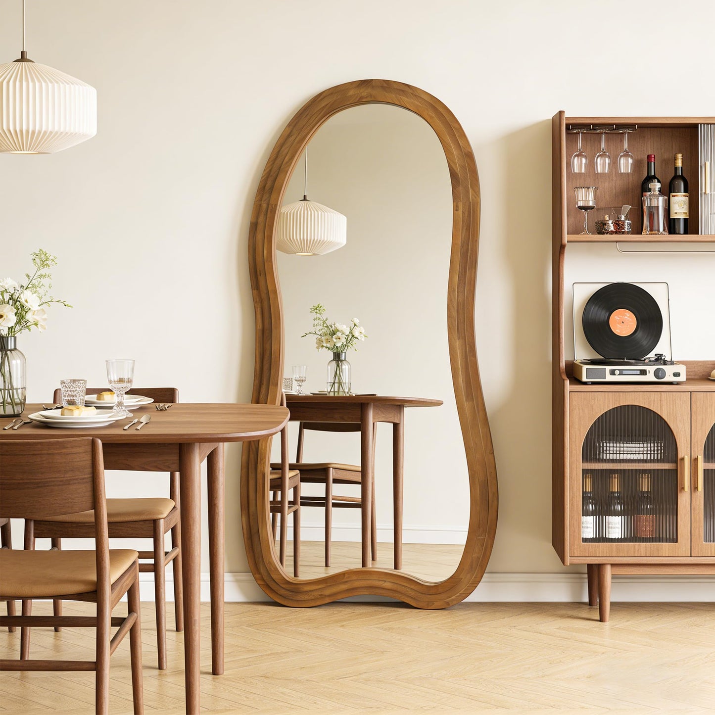 DAOYIJIAJU Irregular Floor Mirror, 67"x31.5" Large Wavy Mirrors with Triple Layer Solid Wood Frame, Premium Asymmetrical Full Length Mirror for Living Room Entryway Hallway Bedroom, Leaning/Hanging