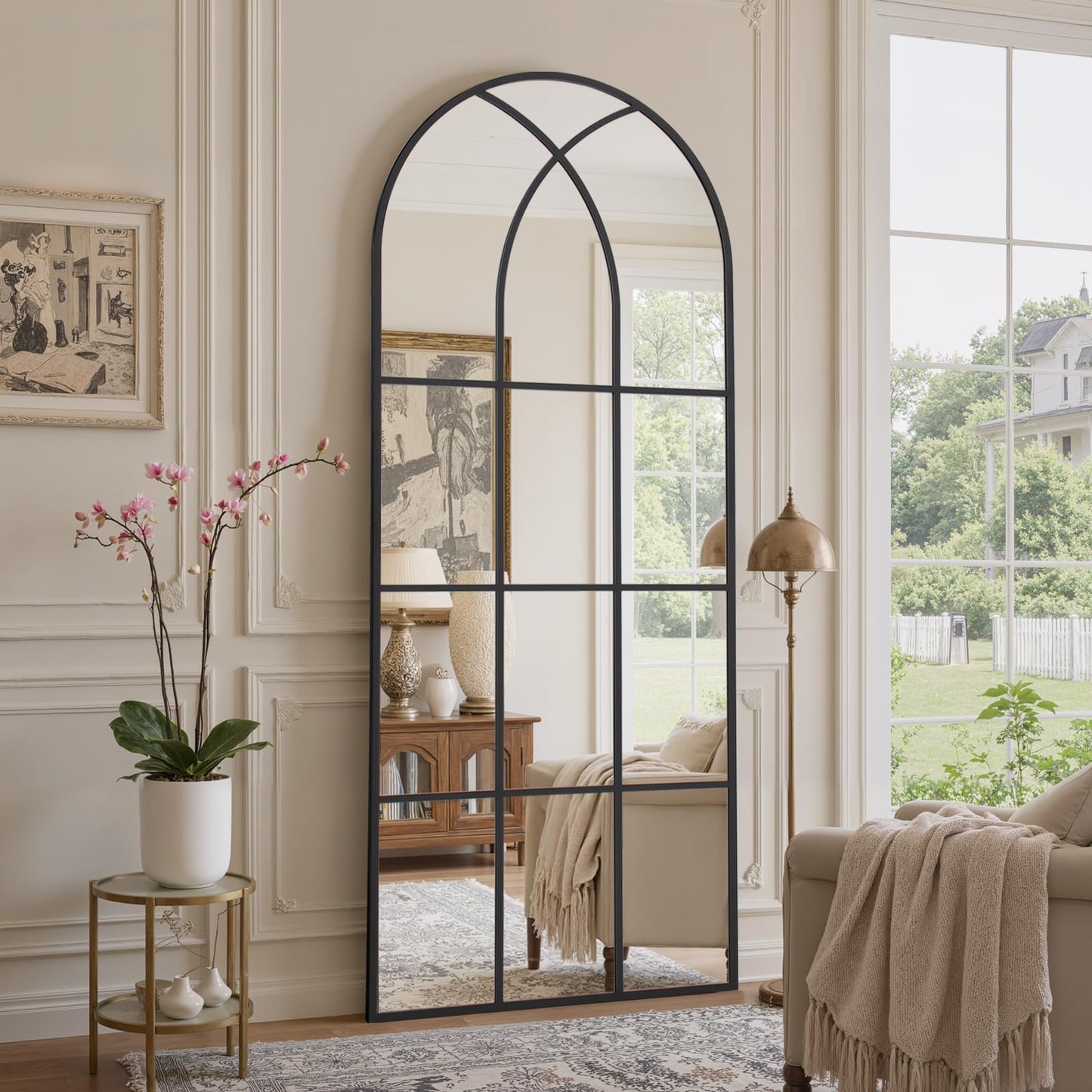 Arched Window pane Full Length Mirror 30"x71", Full Body Standing Mirror, Window Shaped Farmhouse Style with Aluminum Frame, Decor Wall Mirrors for Living Room, Courtyard, Bedroom, Entryway, Black