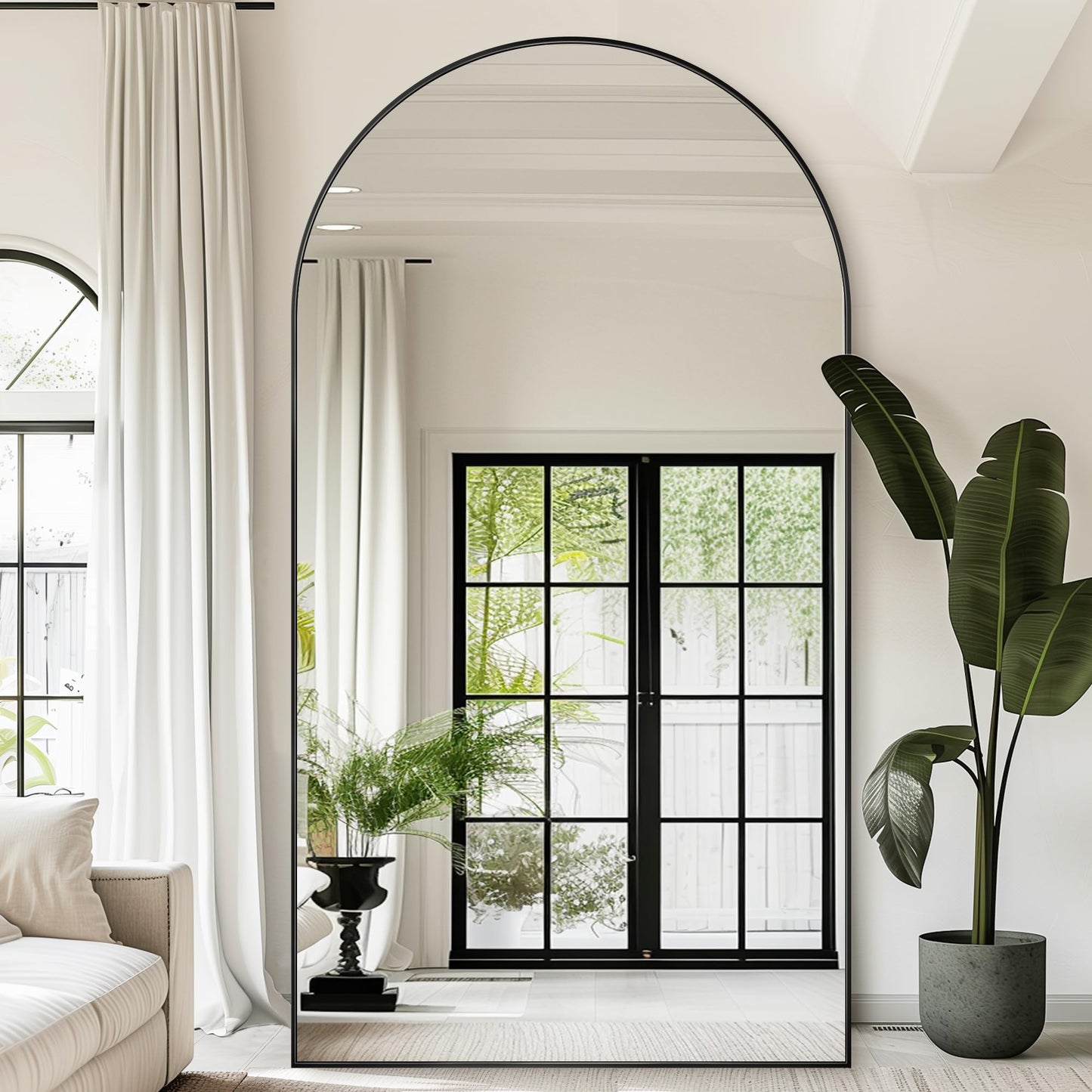 Antok 91" x46” Arched Full Length Floor Mirror, Black Aluminum Frame, Free Standing/Wall Mount/Leaning for Bedroom, Living Room, Dressing Room