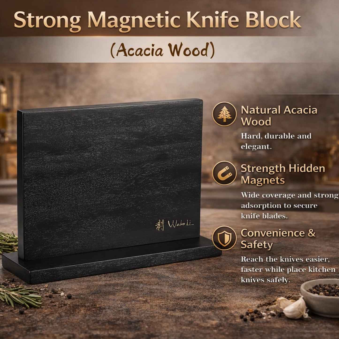 Wakoli Noir Blanc Damascus Knife Block Set – 5-Piece Professional Chef Knife Collection with Magnetic Block – Kitchen Knives made of 67-Layer Damascus Steel Blades & Ergonomic G10 Handles in Gift Box