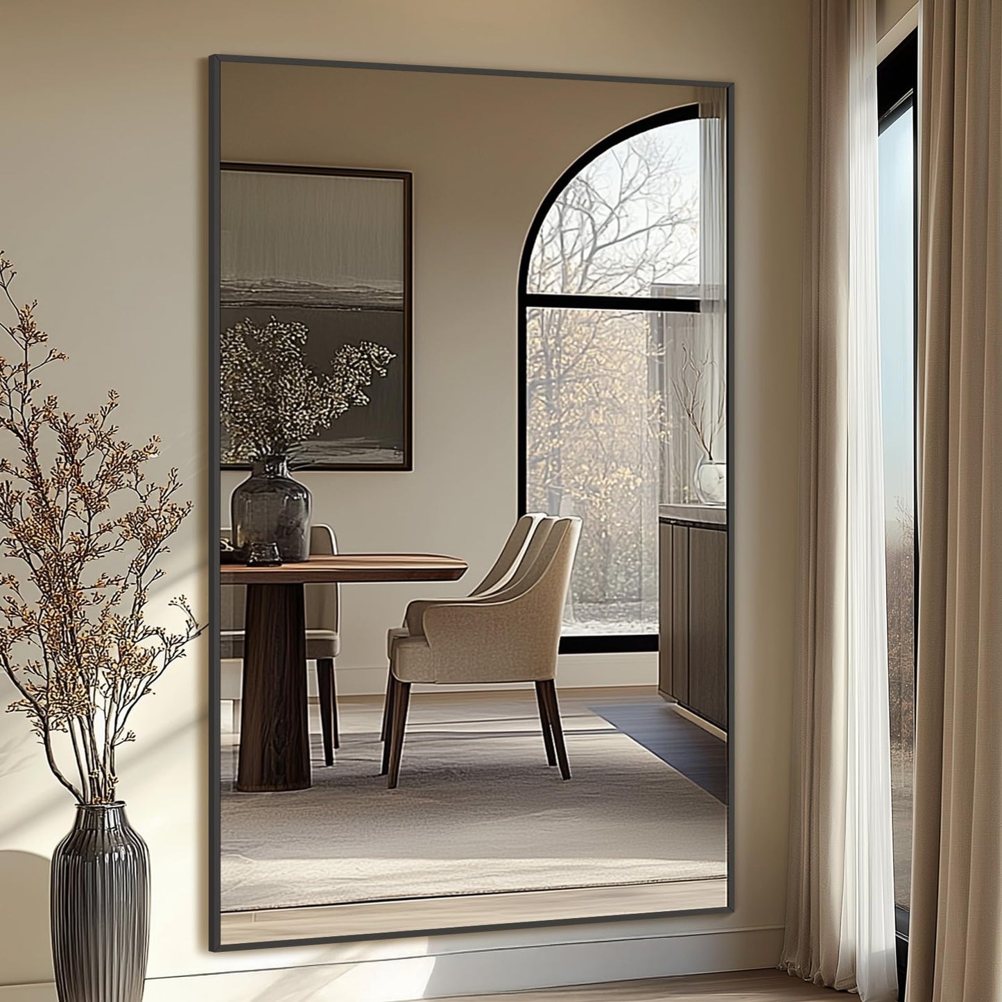 Mirrorons 76"x44" Oversized Black Full Length Mirror, Floor Standing or Wall Mounted with Hanging Kit, Shatterproof Tempered Glass Mirror for Living Room, Bedroom, Dressing Room, Gym