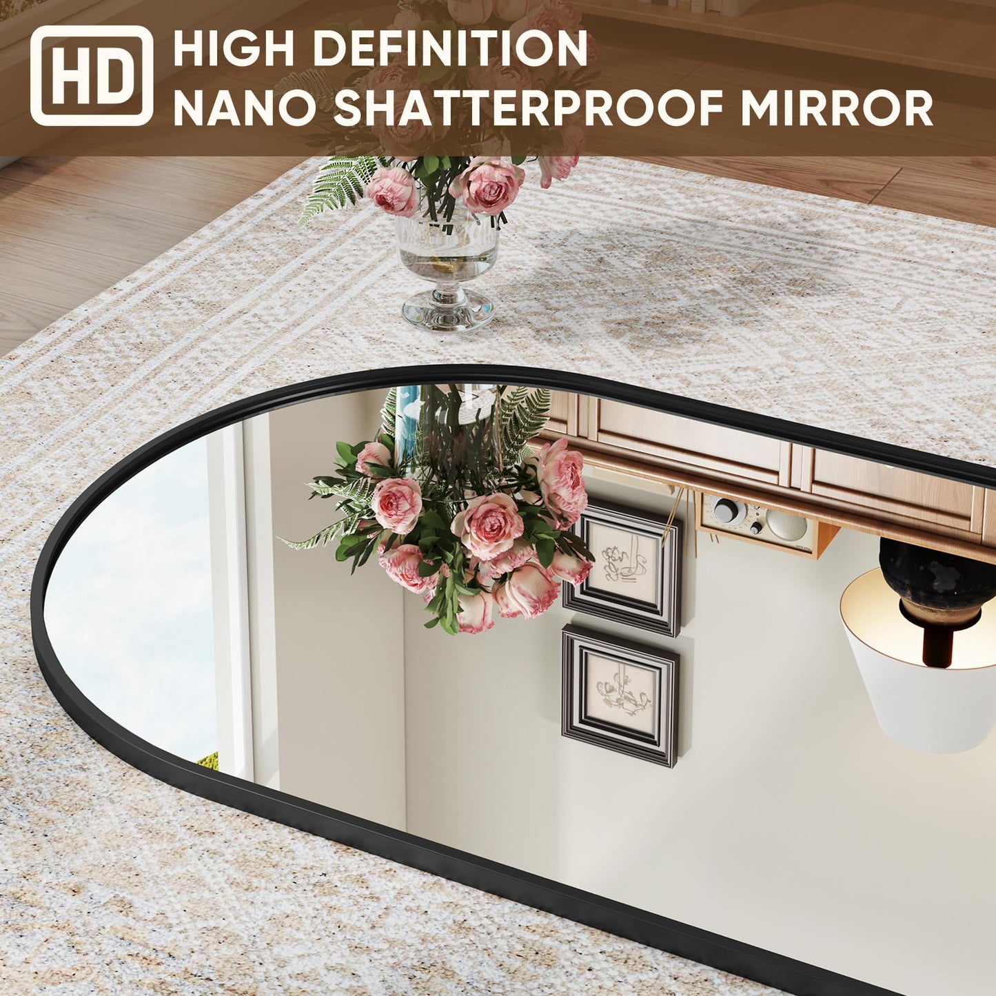 Antok Full Length Mirror, 81"x41" Floor Mirror with Stand, Hanging Mounted Mirrors for Bedroom, Living Room, Cloakroom, Dining Room, Black, Arched