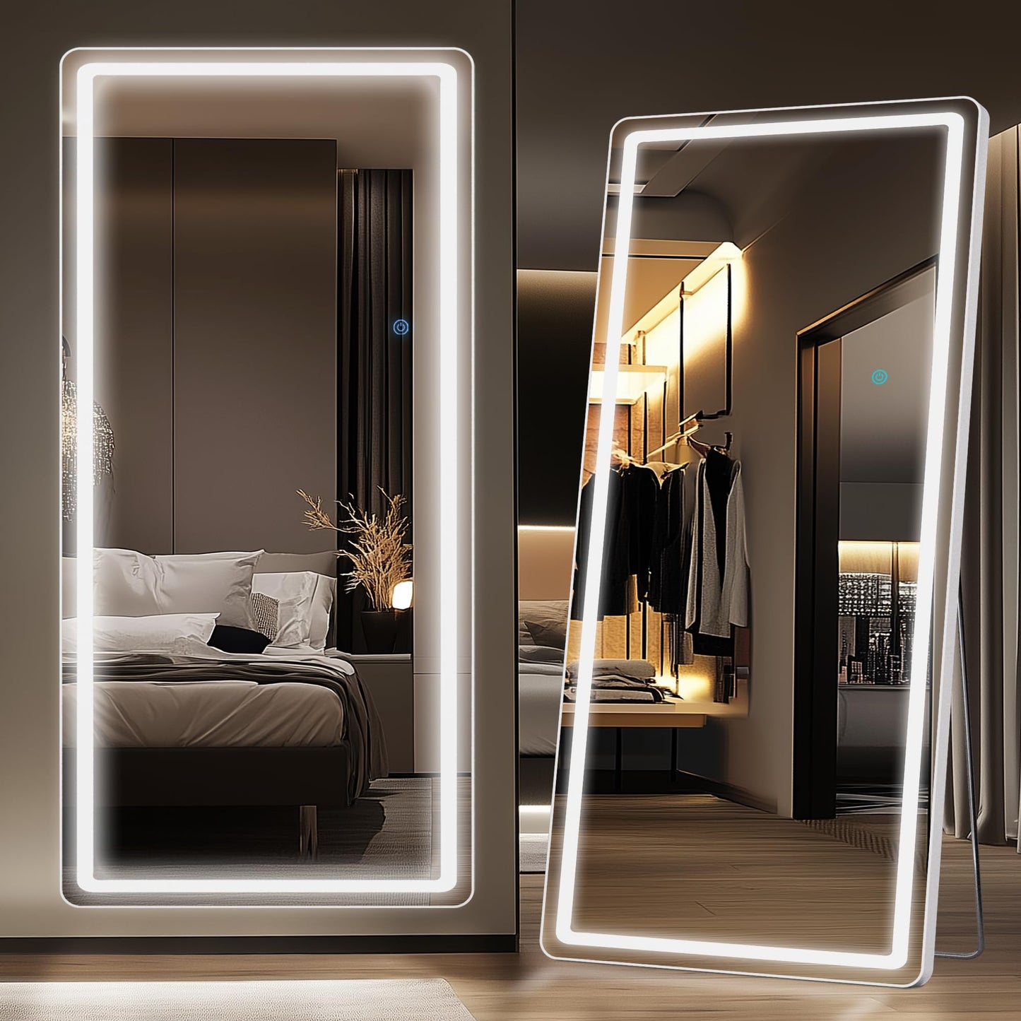 LadyNow LED Full Length Mirror, 76" x 34" Rect Style, Floor Standing or Wall Hanging, Lighted, Aluminum Frame