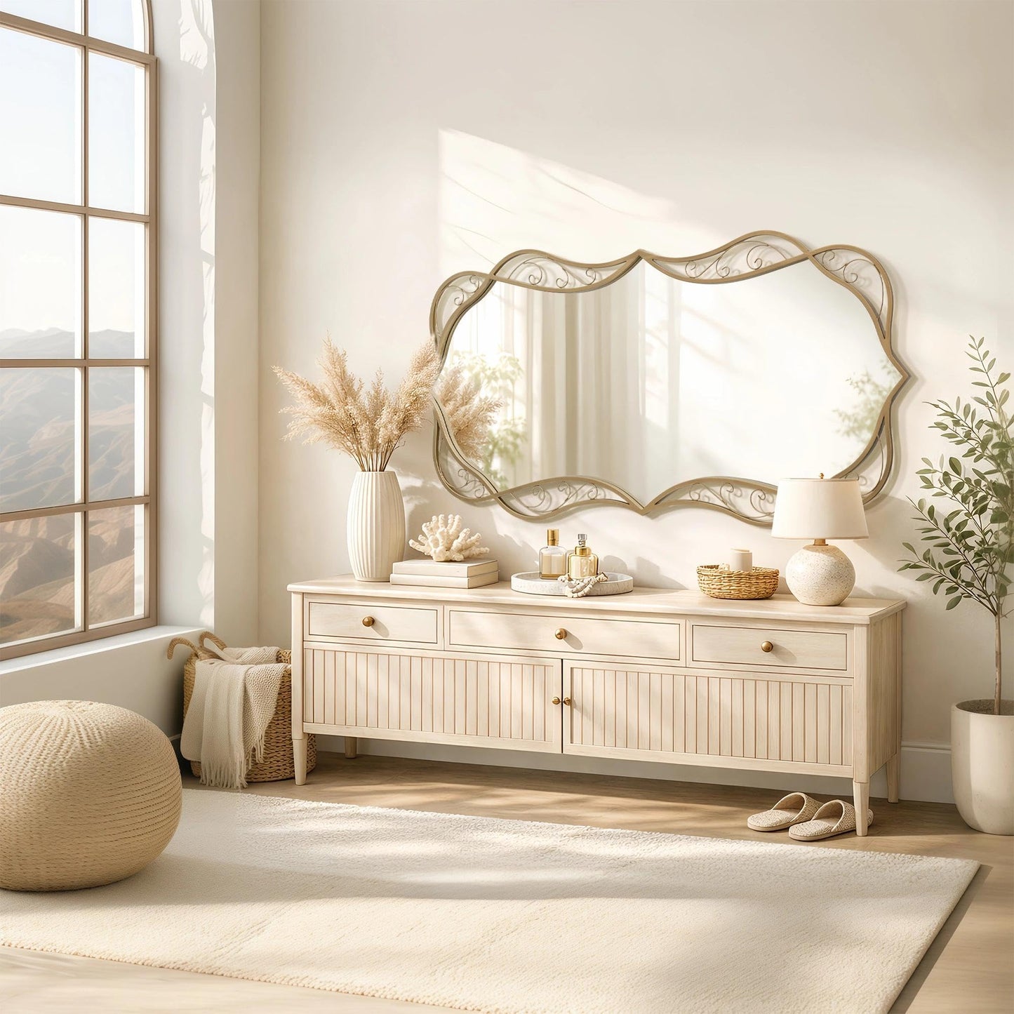 Besdomus Large Gold Bathroom Mirror: 30"x60" Scalloped Modern Long Full Length Vanity Wall Mirror - Farmhouse Decorative Vertical or Horizontal Hanging for Living Room/Entryway/Bathroom/Bedroom
