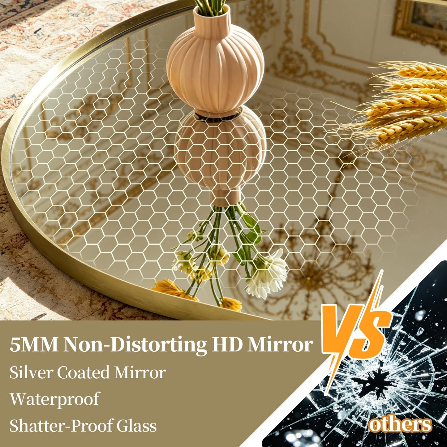 TheiaMo Oval Full Length Mirror, 71"×32" Wall-Mounted Mirror with Gold Frame in Shiny Gold, Ultra-Clear Explosion-Proof Dressing Mirror, Simple & Classic Deco for Cloakroom/Bedroom/Living Room