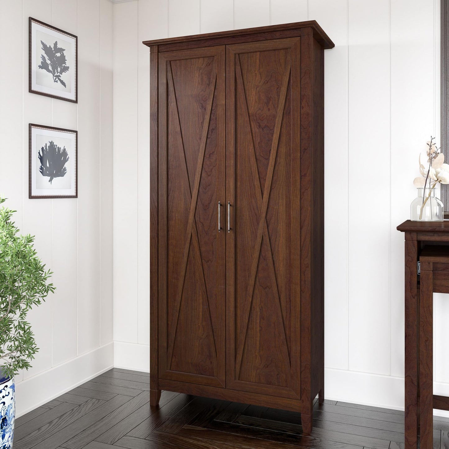 Bush Home Key West Tall Storage Cabinet with Doors in Bing Cherry