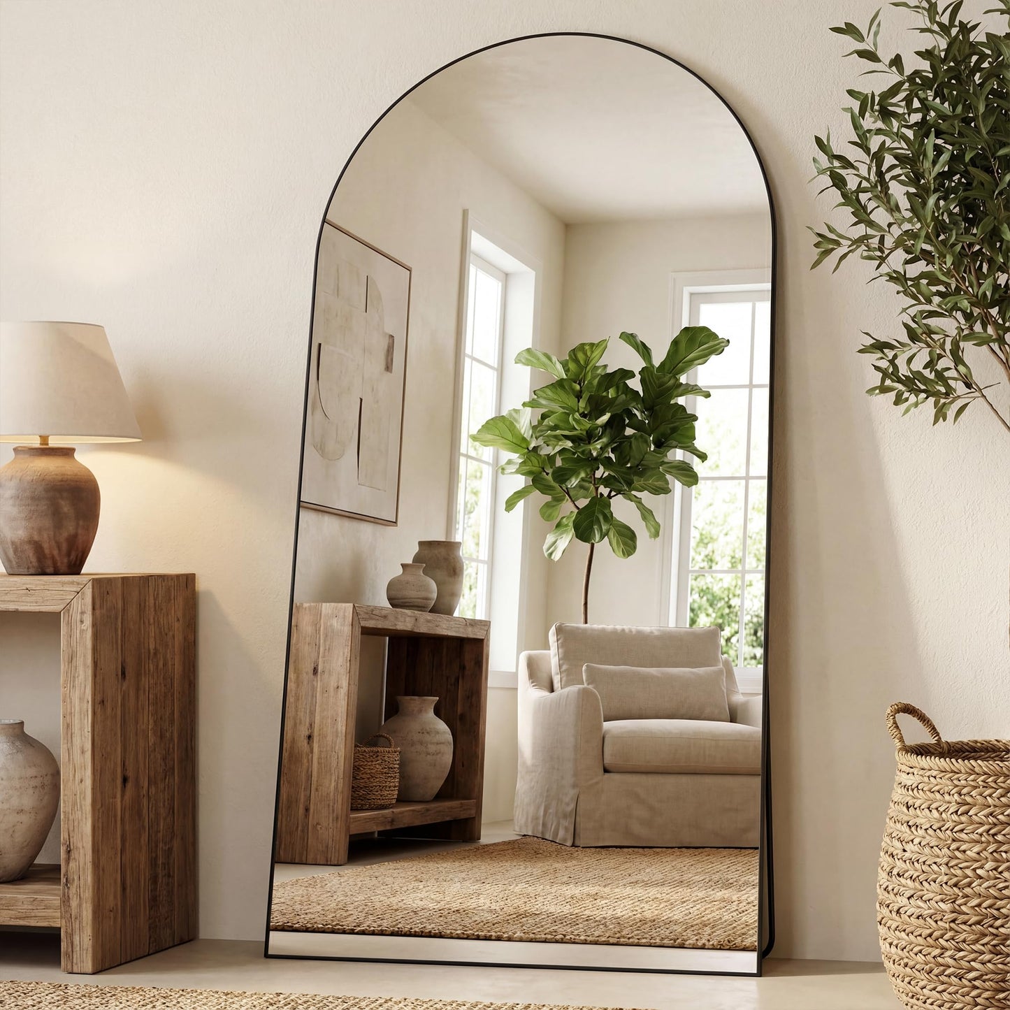 Antok 81" x41” Arched Full Length Floor Mirror, Black Aluminum Frame, Free Standing/Wall Mount/Leaning for Bedroom, Living Room, Dressing Room