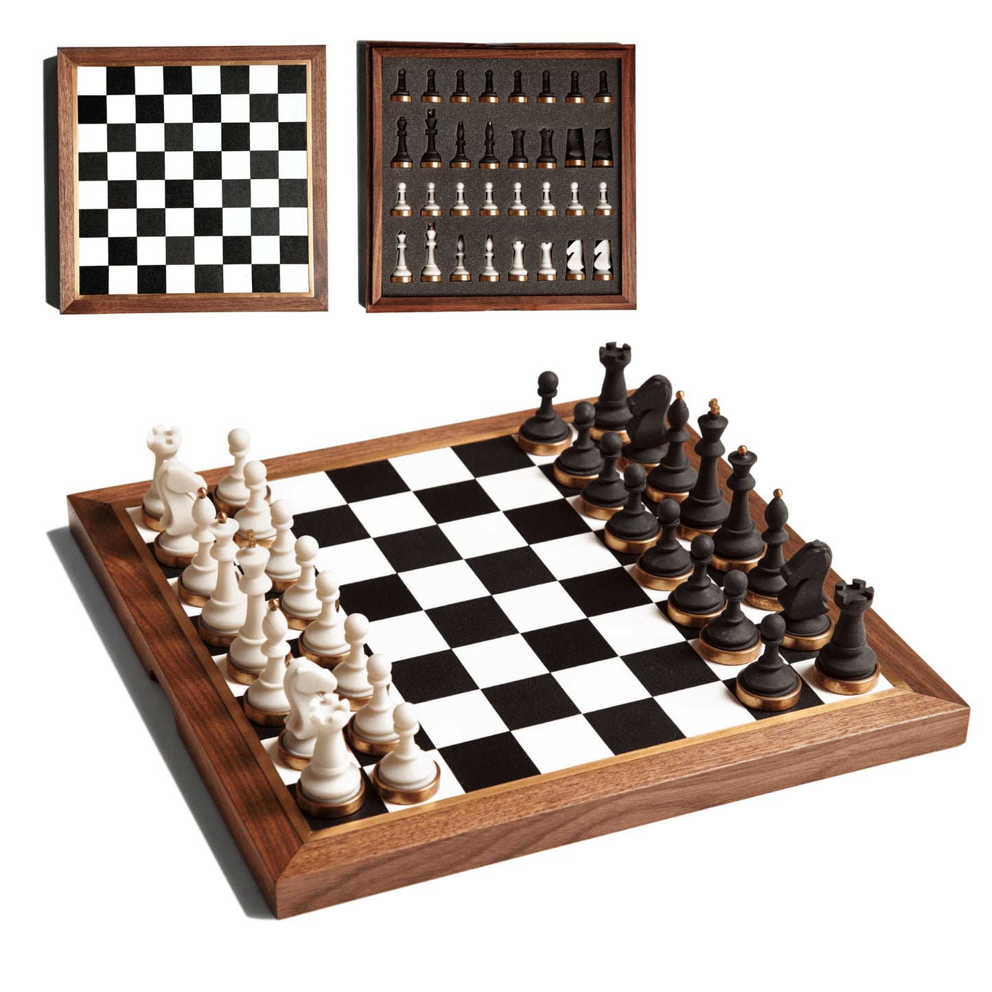 Luxury & Decorative Wooden Chess Set, Walnut Leather Chess Board with Weighted Chess Pieces, Unique Deluxe Wooden Chess Gifts for Board Game Lovers, Handmade Chess Set with Storage