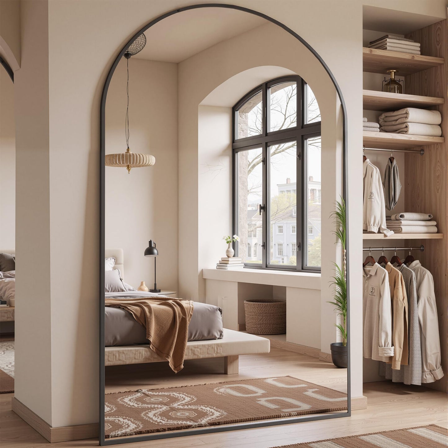 Furnbar Floor Mirror, 86"x46" Oversized Full Length Mirror with Stand, Arched Full Body Mirror Standing Hanging Leaning Against Wall, Aluminum Frame Giant Mirrors for Bedroom Cloakroom, Black