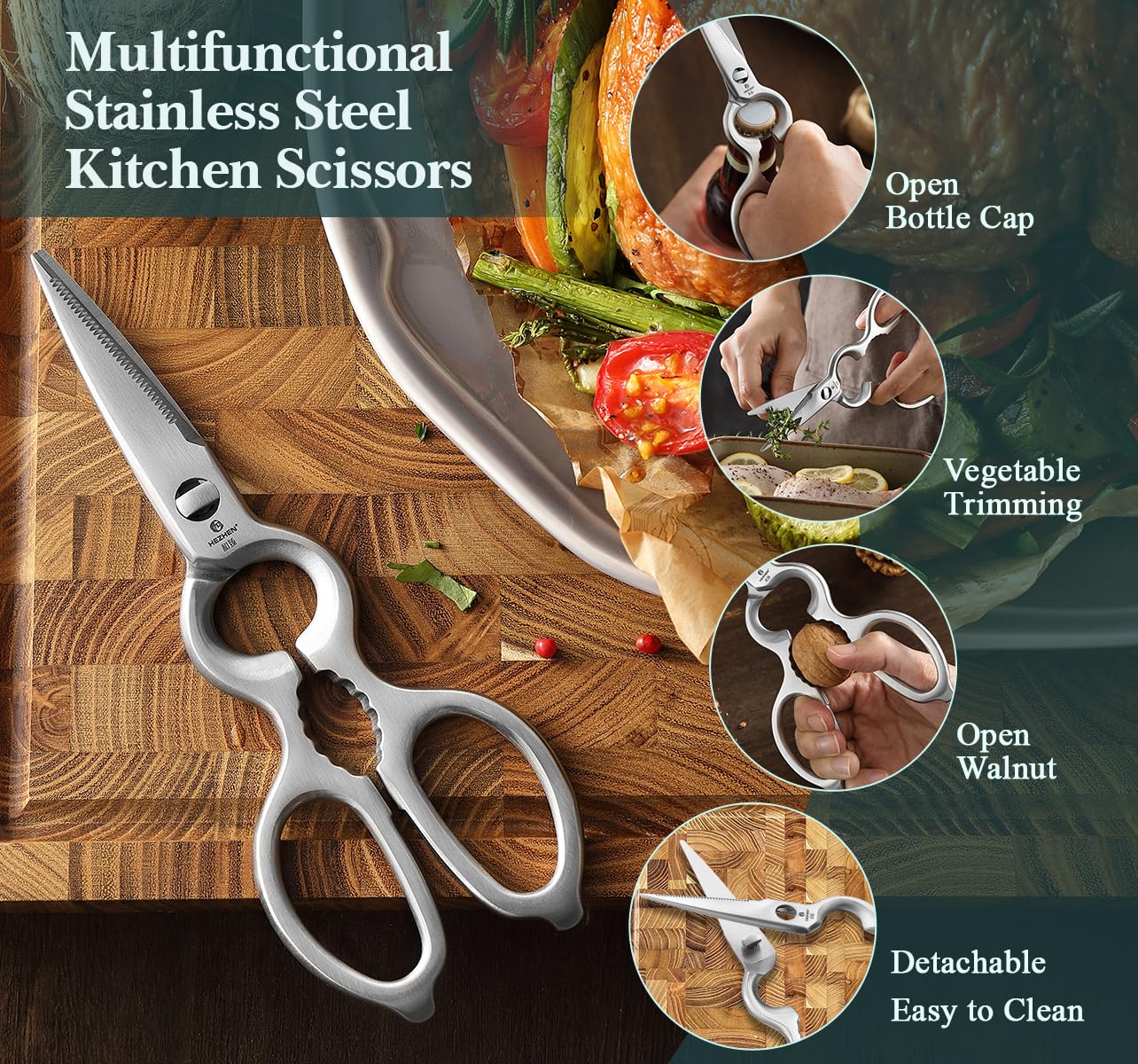 HEZHEN 8-Piece Knife Block Set, 67 Layers Damascus Steel Knife Set with Block, Kitchen Scissor-Sharpner Rod, Professional Knife Sets for Chefs, Linen Micarta Handle, Gift Packing