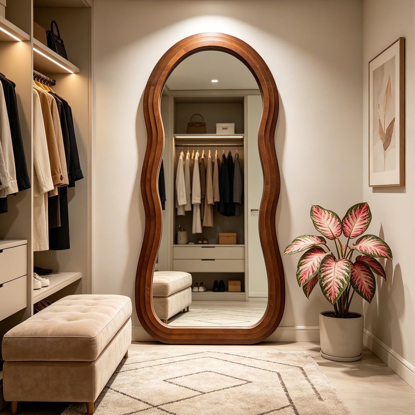 DAOYIJIAJU Wavy Full Length Mirror, 67"x31.5" Large Irregular Aesthetic Mirrors with Triple Layer Solid Wood Frame, Premium Organic Floor Mirror for Living Room Entryway Hallway, Leaning/Hanging