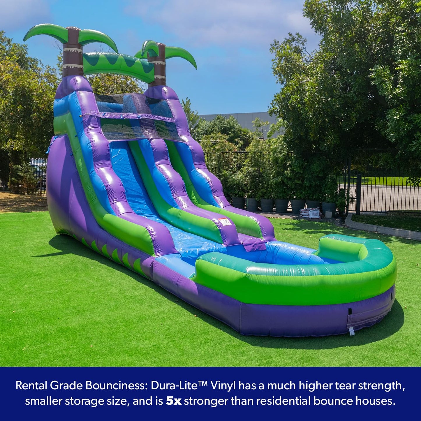 HeroKiddo 16ft Tropical Inflatable Water Slide with Pool, 25ft Long- 100% Commercial Grade PVC Vinyl, Reinforced Strength Wet/Dry Fun, Front Load Entry for Easy Supervision