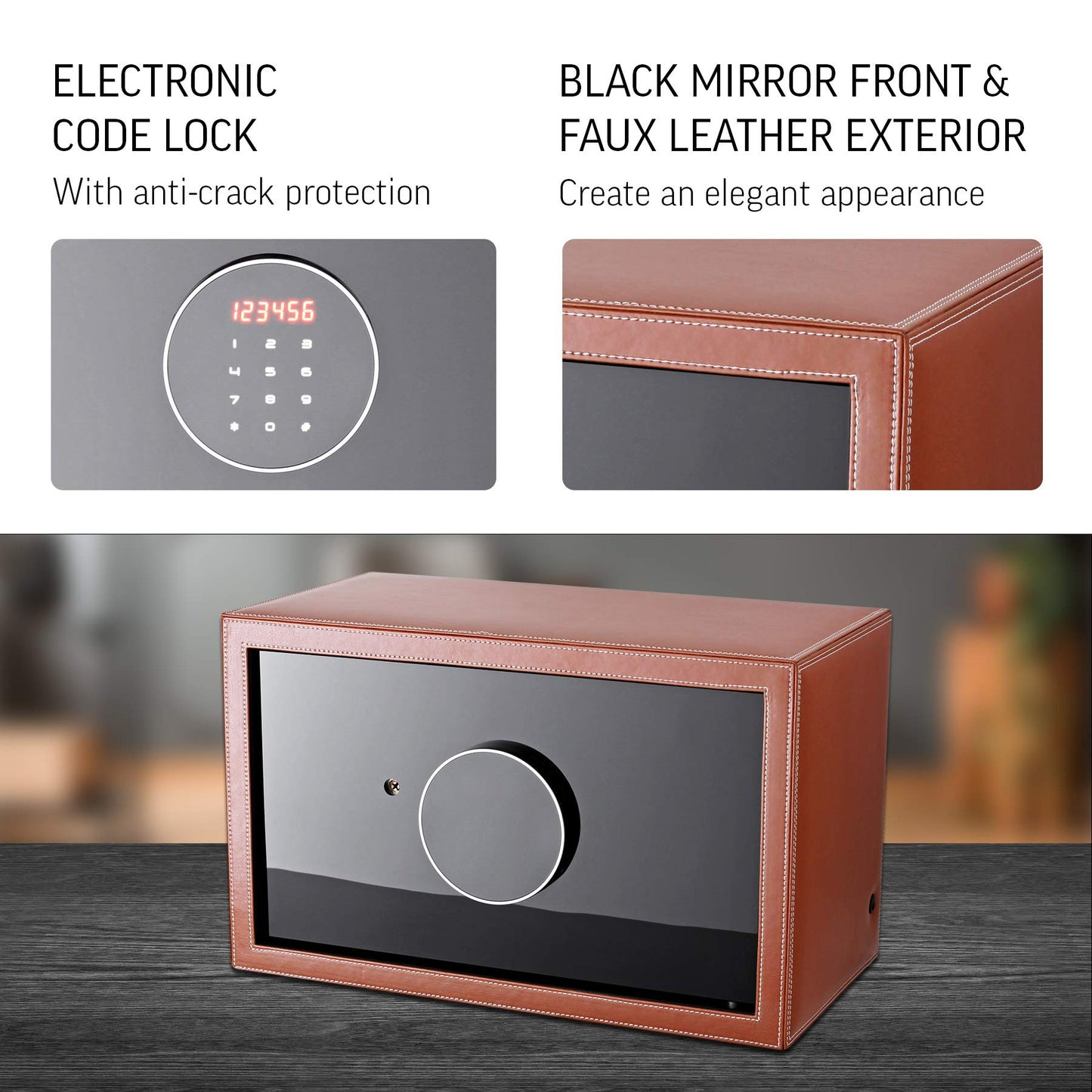 Watch Winder Security Safe for Automatic Watches with Digital Lock, Faux Leather Finish and Interior Backlight (12 watches, Brown)