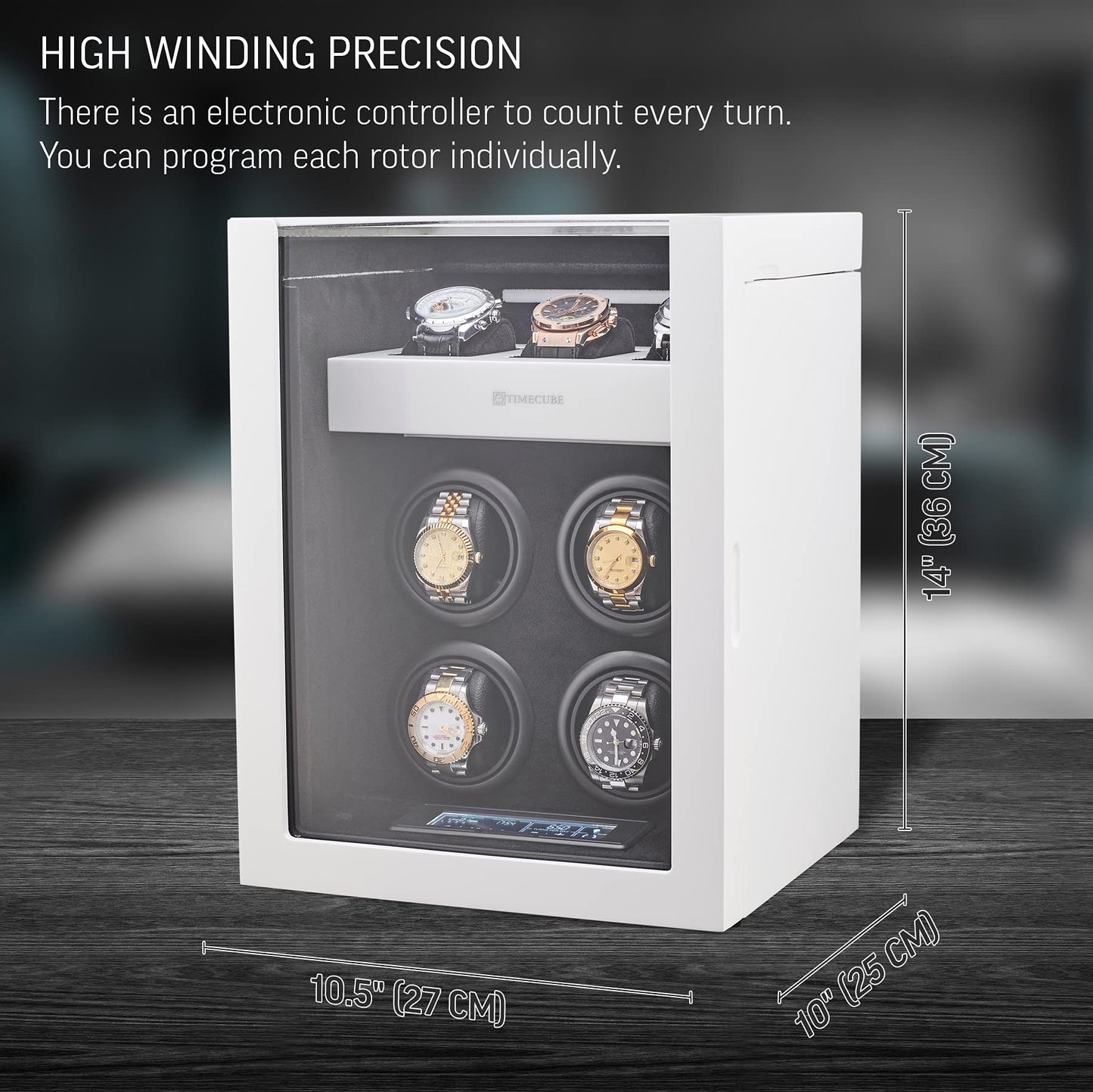 TIMECUBE Watch Winder for 4 Watches with 15 Winding Programs and 3 Watch Storage Slots (White)