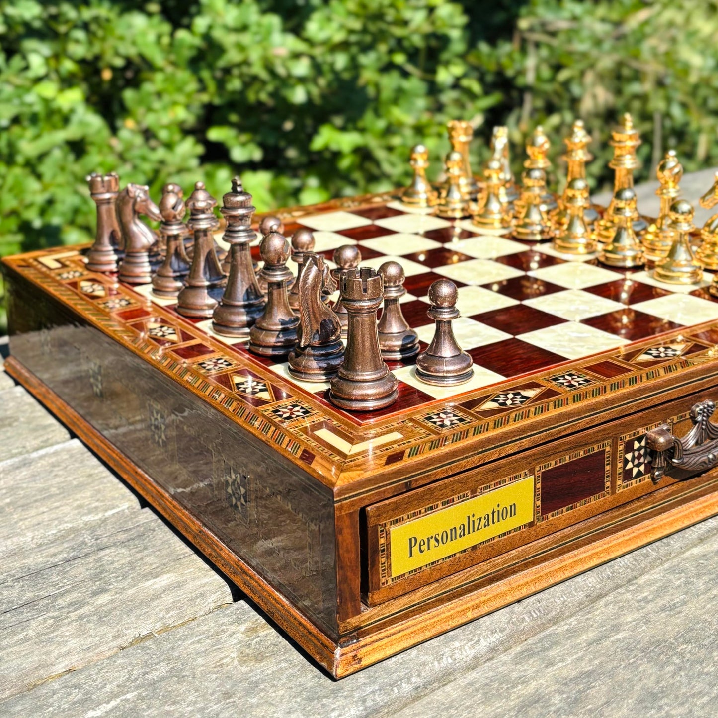 Handmade Luxury Chess Set – Metal Chess Pieces with Wooden Storage Board – Premium Classic Chess Game for Adults and Kids – Ideal Gift for Men and Women (Large: 38 x 38 x 7.5 cm (15”x 15” x 3”))