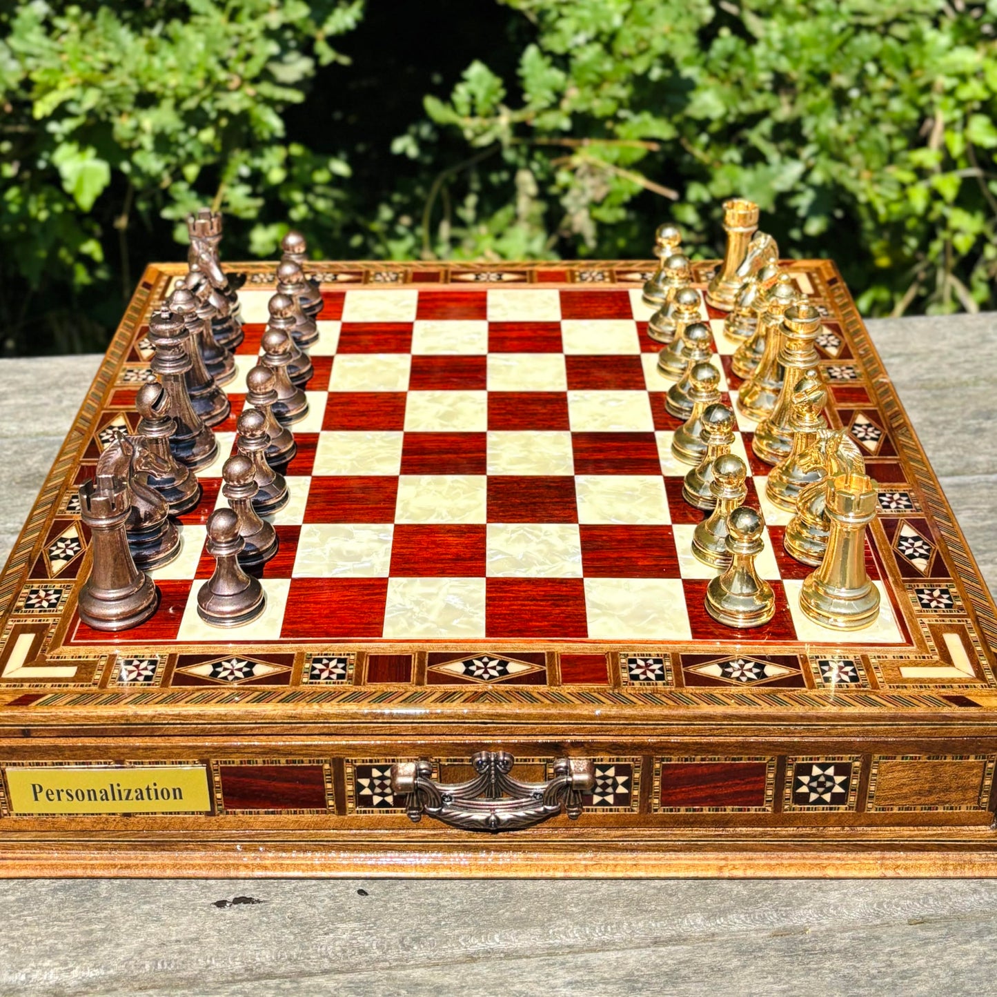 Handmade Luxury Chess Set – Metal Chess Pieces with Wooden Storage Board – Premium Classic Chess Game for Adults and Kids – Ideal Gift for Men and Women (Large: 38 x 38 x 7.5 cm (15”x 15” x 3”))