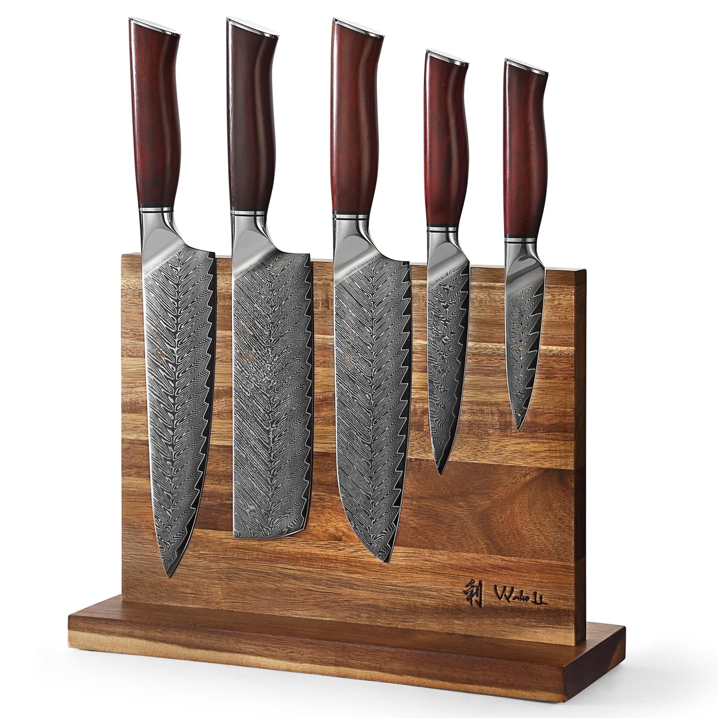 Wakoli Rose Elegance Knife Block Set – 5-Piece Professional Damascus Kitchen Knife Set with Magnetic Block – 67-Layer Damascus Steel with VG10 Core, Ergonomic Rosewood Handles in Gift Box