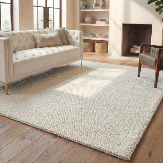 SAFAVIEH Area Rug 9x12 - Natura Collection - Large - Ivory, Handmade Wool Blend, Textured Design, Ideal for Living Room, Bedroom, Dining Space (NAT620A)