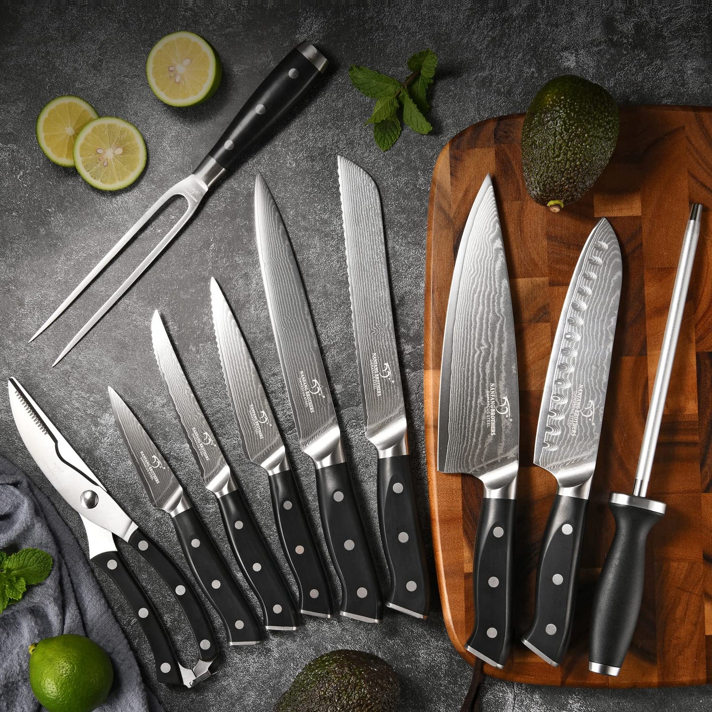 Knife Block Set, 18-Piece Damascus Kitchen Knife Sets with VG10 Core Blades, 67-Layer Damascus Steel, ABS Ergonomic Handle, Compact Knife Block Design, Suitable for Placement in Small Spaces