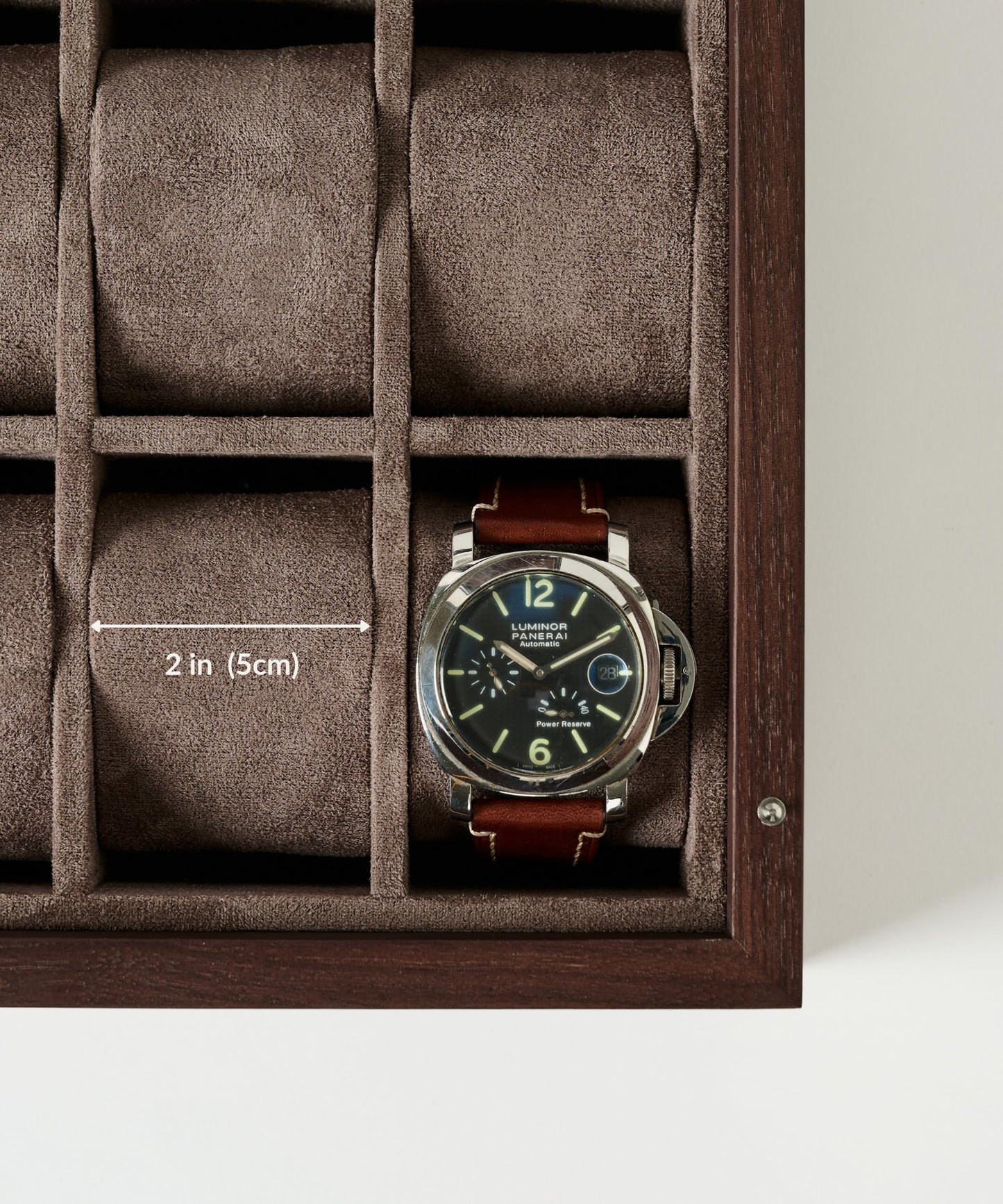 TAWBURY Wooden Watch Case - 12 Slot Wood Watch Box for Men & Women with Protective Fully Lined Interior and 2-inch Wide Pillows for Small & Large Watches (Dark Walnut)