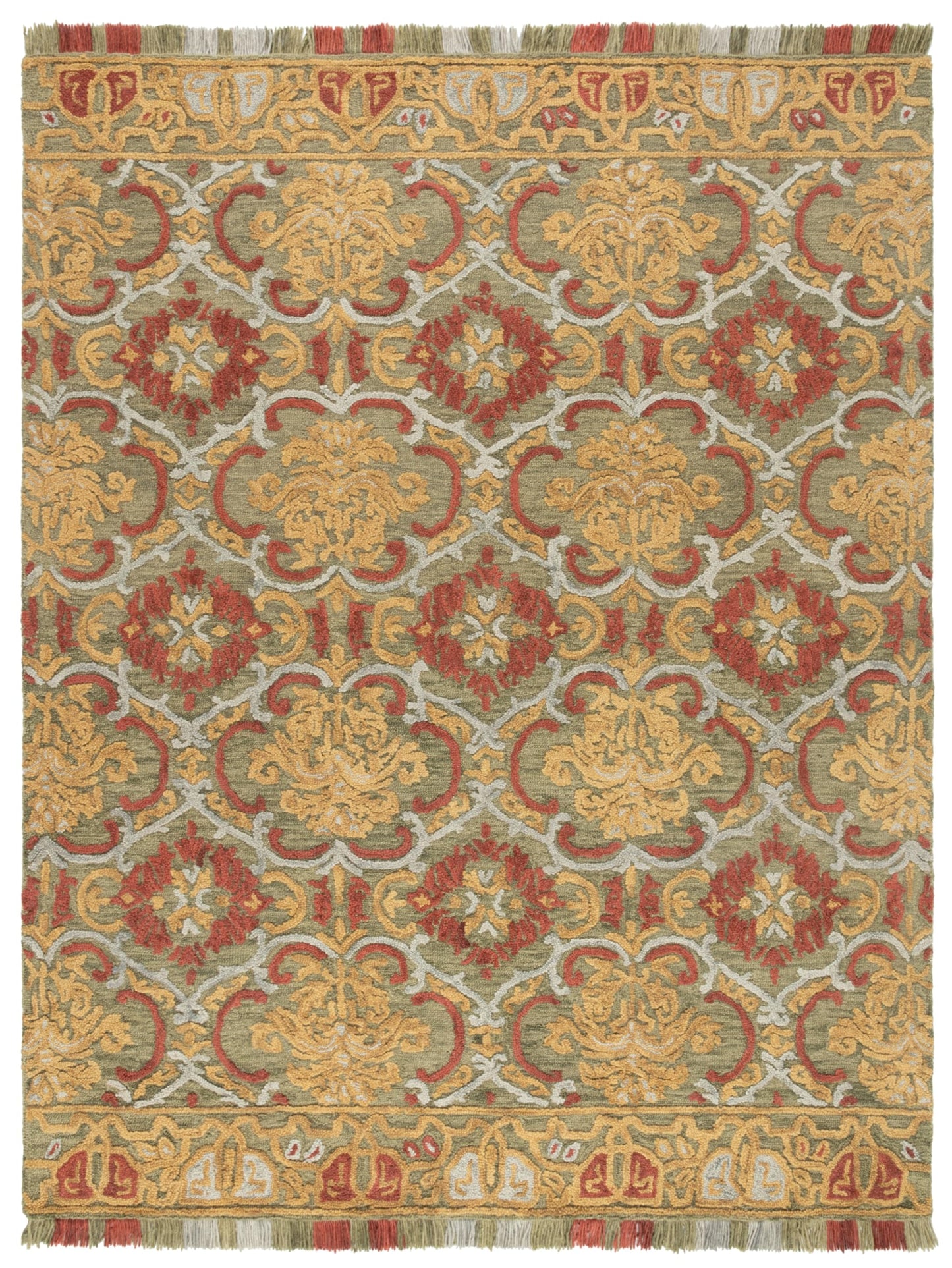 SAFAVIEH Area Rug 8x10 - Blossom Collection - Large - Green & Gold, Handmade Wool, Floral Design, Ideal for Living Room, Bedroom, Office, Dining Space (BLM422B)