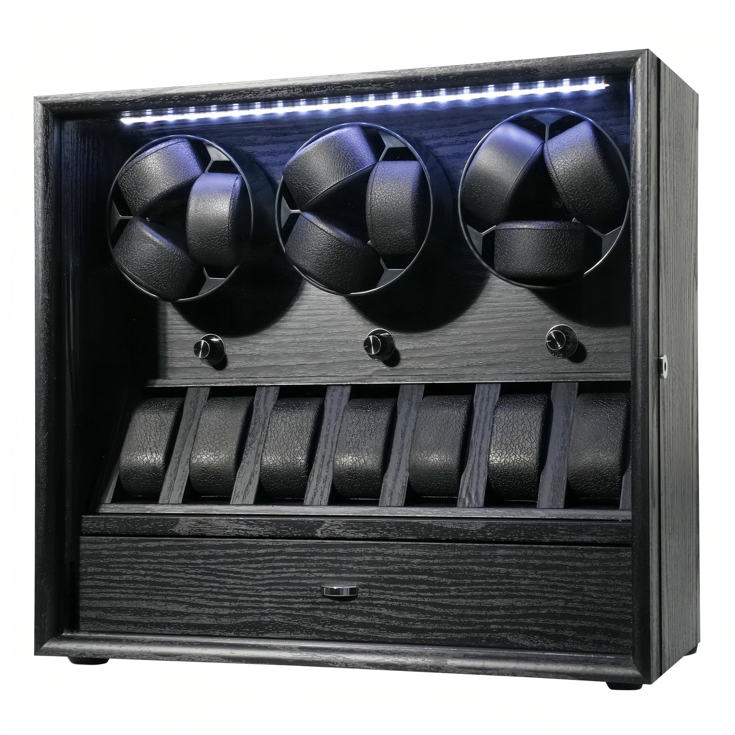 Oryx 9 Watch Winder for Automatic Watches, Rotating Watch Box 5 Rotation Modes Display Case with Extra Watches Holders and Jewelry Storage, Lockable Winders White Light USB/AC Powered Mabuchi Motor