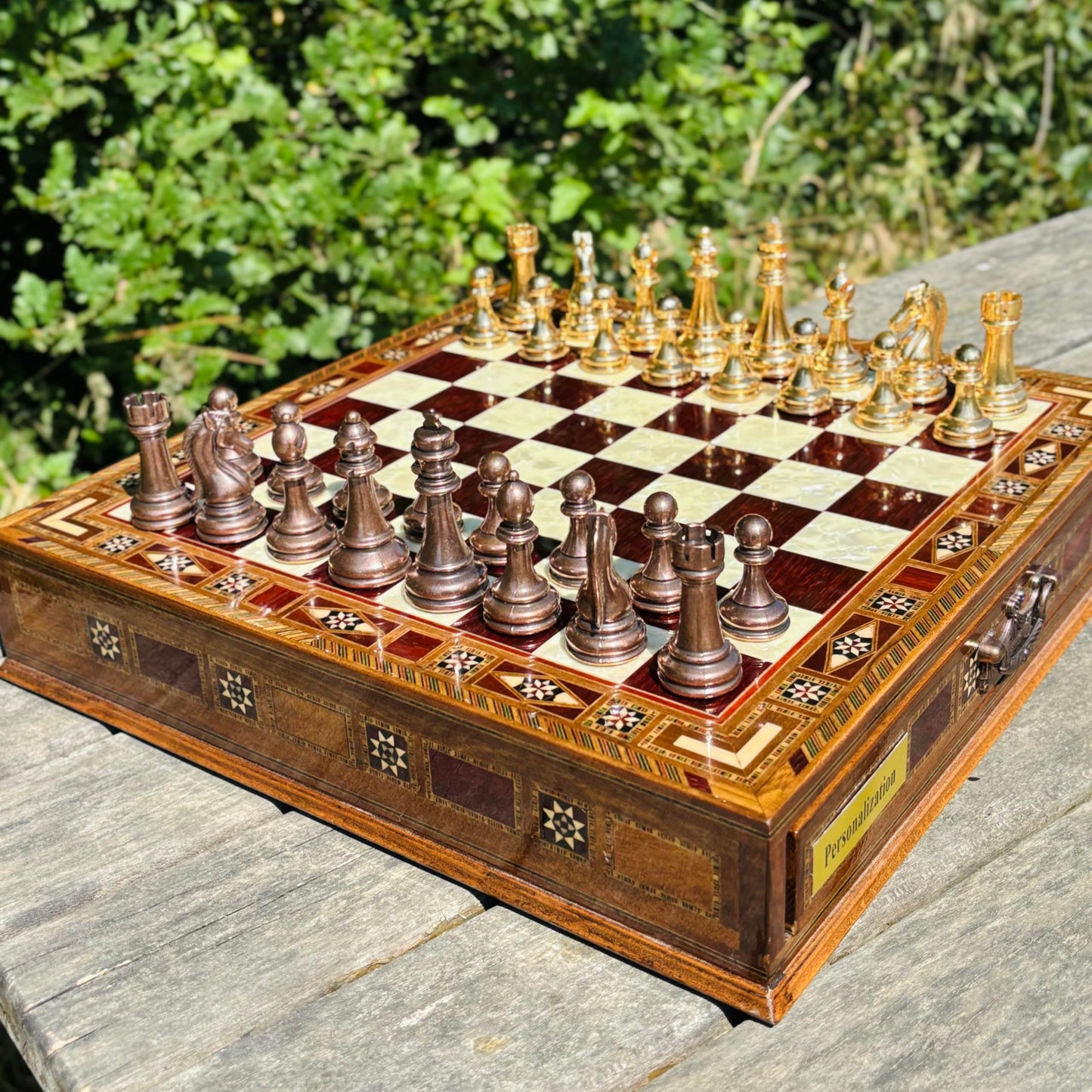 Handmade Luxury Chess Set – Metal Chess Pieces with Wooden Storage Board – Premium Classic Chess Game for Adults and Kids – Ideal Gift for Men and Women (Large: 38 x 38 x 7.5 cm (15”x 15” x 3”))