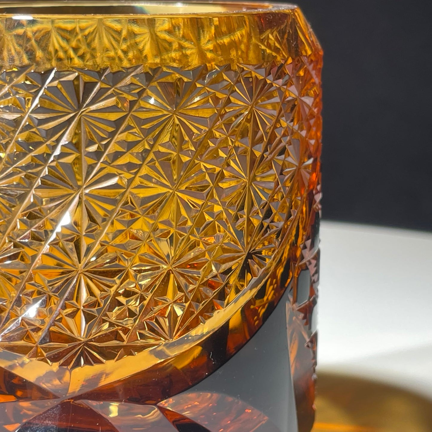 KazeoKoi Kazeako Crystal Whiskey Glasses, Amber Japanese Edo Kiriko Hand Cut Crystal, Vintage Textured Design, Bourbon Cocktail Tumbler, 2 Pack with Gift Box and Coasters (amber)