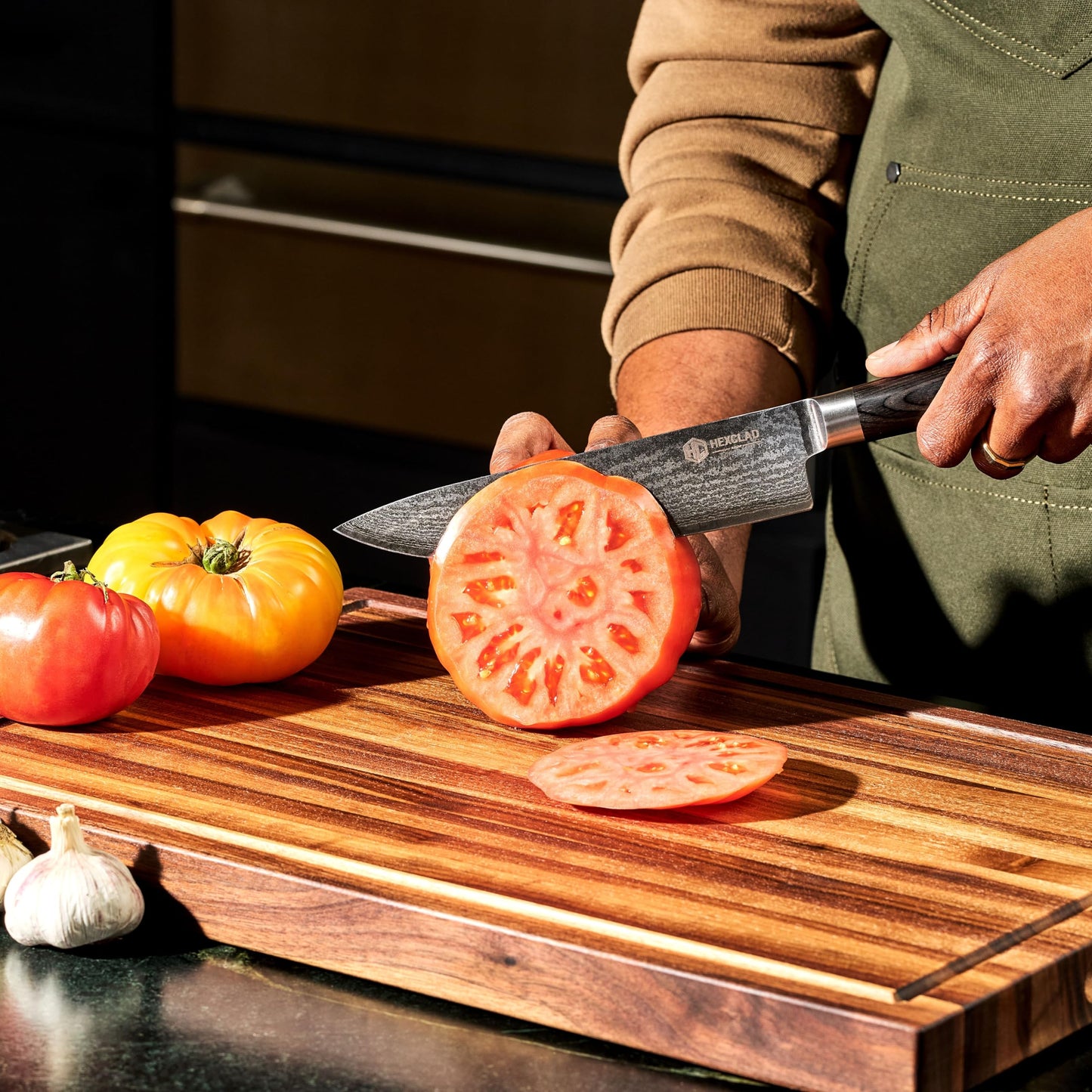 HexClad 6-Piece Espresso Damascus Knife Set, 67-Layer Japanese Damascus Stainless Steel Blades, 60 HRC, Made with the 3-Step Honbazuke Method, Pakkawood Handles, 12-Degree Edge