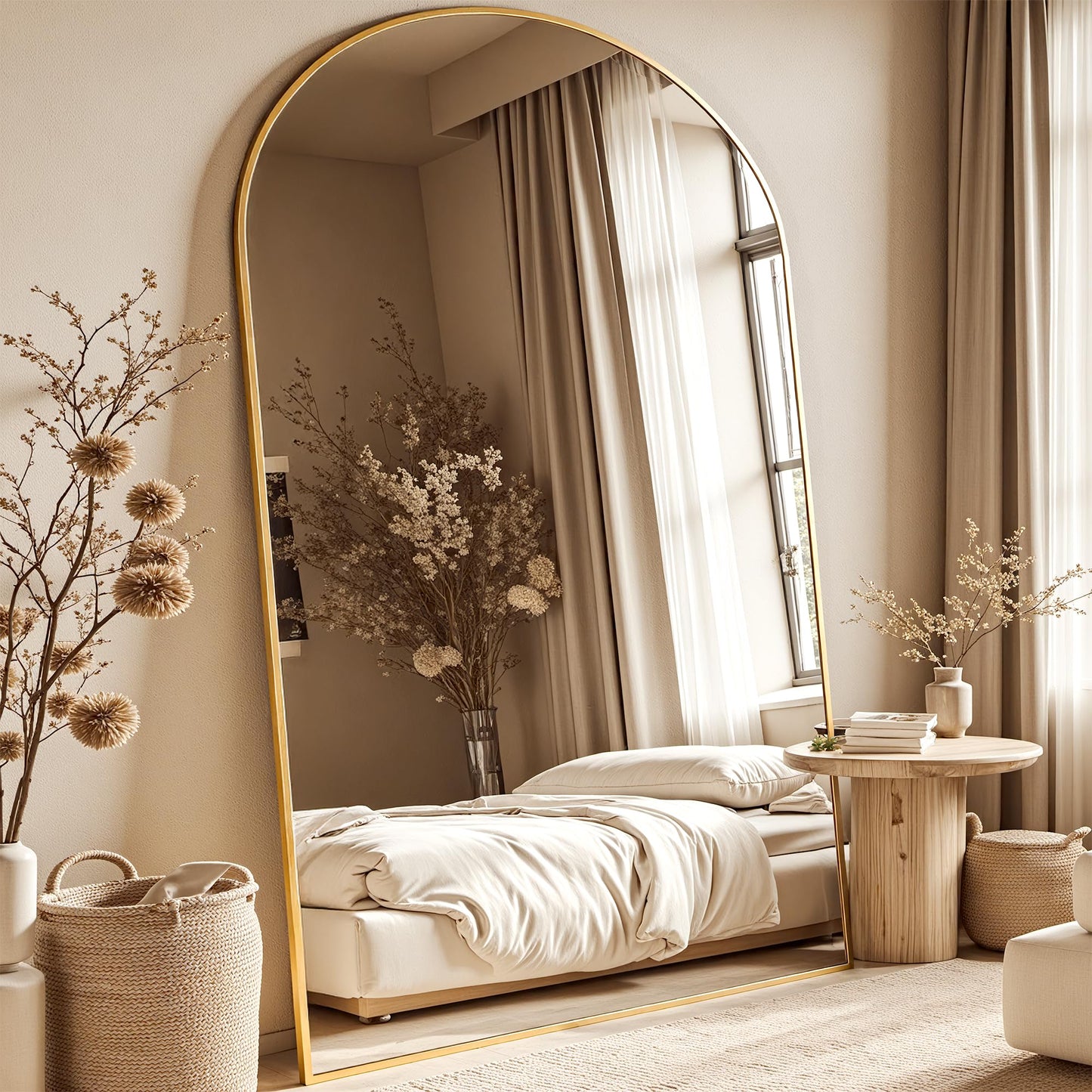 Furnbar Floor Mirror, 86"x46" Oversized Full Length Mirror with Stand, Arched Full Body Mirror Standing Hanging Leaning Against Wall, Aluminum Frame Giant Mirrors for Bedroom Cloakroom, Gold