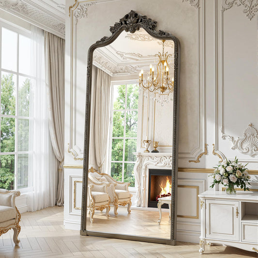 71"x32" Bronze Arched Full Length Mirror with Stand, Full Body Mirrors for Leaning or Hanging, Traditional Ornate Vintage Floor Mirror,Baroque Antique Long Mirrors for Wall,Decor, Living Room, Bedroom