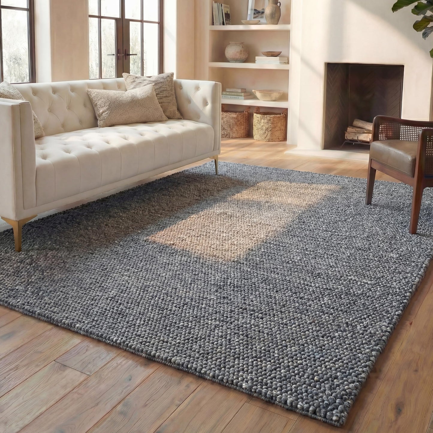 SAFAVIEH Area Rug 9x12 - Natura Collection - Large - Dark Grey, Handmade Wool Blend, Textured Design, Ideal for Living Room, Bedroom, Dining Space (NAT620H)