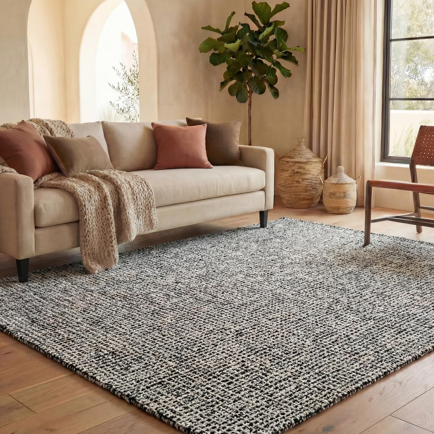 SAFAVIEH Abstract Collection Area Rug - 9' x 12', Black & Ivory, Handmade Wool, Ideal for High Traffic Areas in Living Room, Bedroom (ABT468Z)
