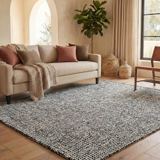 SAFAVIEH Abstract Collection Area Rug - 9' x 12', Black & Ivory, Handmade Wool, Ideal for High Traffic Areas in Living Room, Bedroom (ABT468Z)