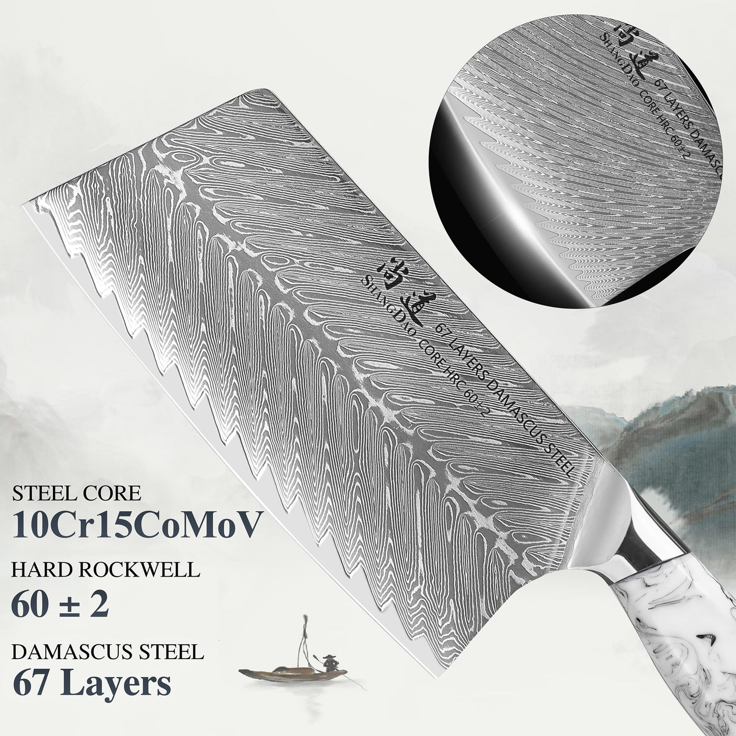 SHANGDAO Damascus Kitchen Knife Set with Magnetic Knife Block, 5 PCS Razor Sharp Kitchen Knives Made of Japanese Damascus Steelwith Block, Well-Balanced Damascus Chef Knife set