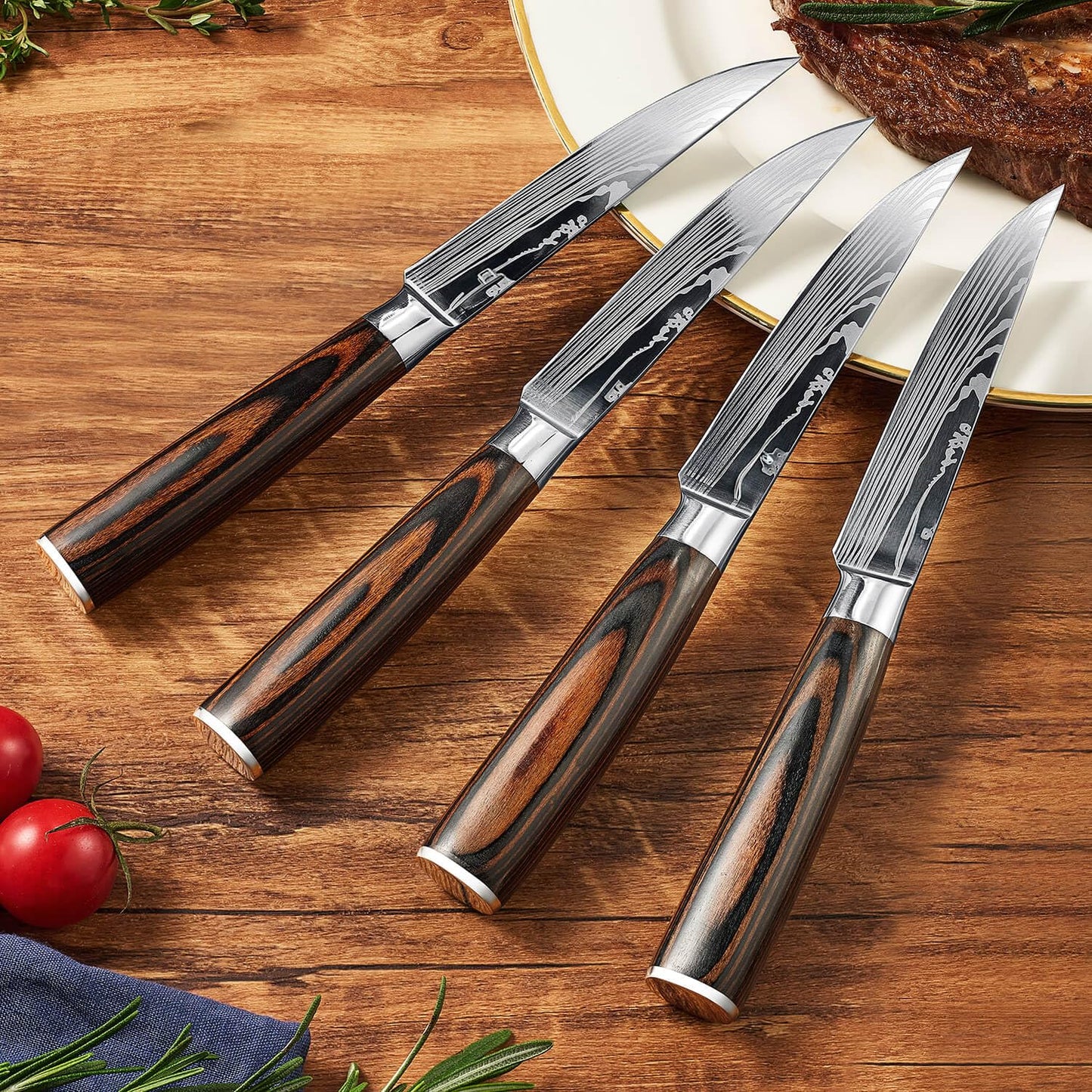SENKEN 16-Piece Natural Acacia Wood Kitchen Knife Block Set - Japanese Chef's Knife Set with Laser Damascus Pattern, Includes Steak Knives, Kitchen Shears, Santoku, Cleaver & More (Wooden Handles)