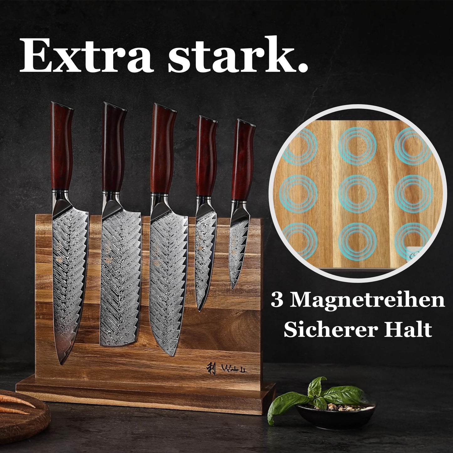 Wakoli Rose Elegance Knife Block Set – 5-Piece Professional Damascus Kitchen Knife Set with Magnetic Block – 67-Layer Damascus Steel with VG10 Core, Ergonomic Rosewood Handles in Gift Box