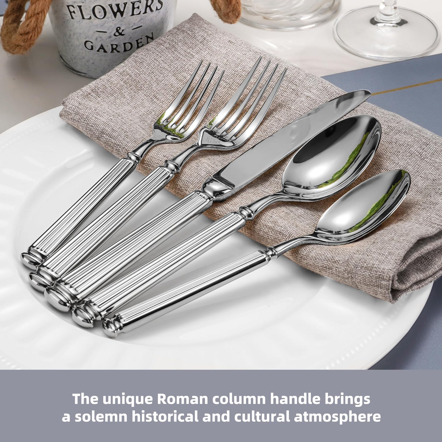 60-Piece 18/10 Heavy Duty Flatware Set for 12, High End Thick Handle Silverware Set, Luxury Forged Design, Dishwasher Safe