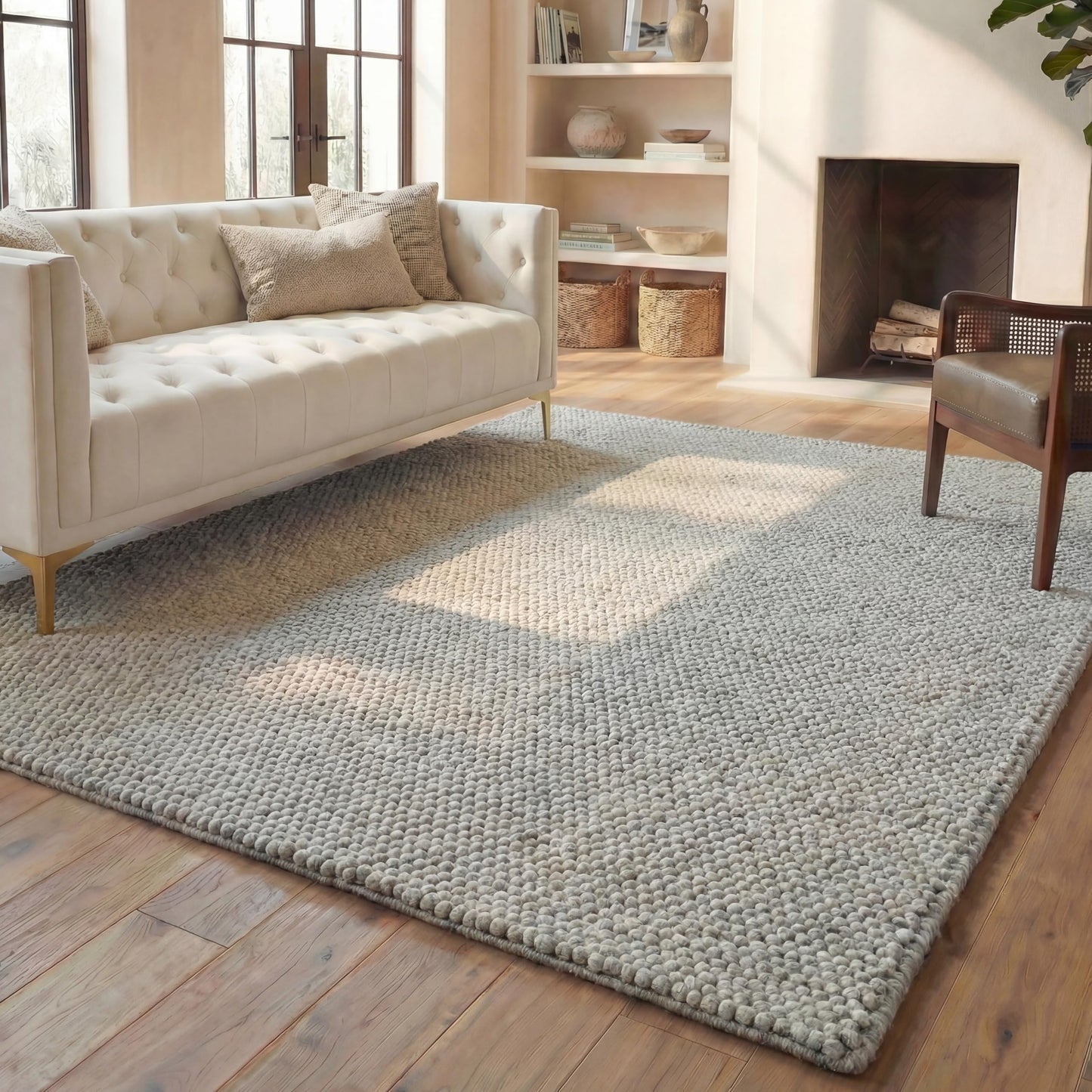 SAFAVIEH Natura Collection Area Rug - 9' x 12', Silver, Handmade Wool Blend, Textured Design, Ideal for Living Room, Bedroom, Dining Space (NAT620C)