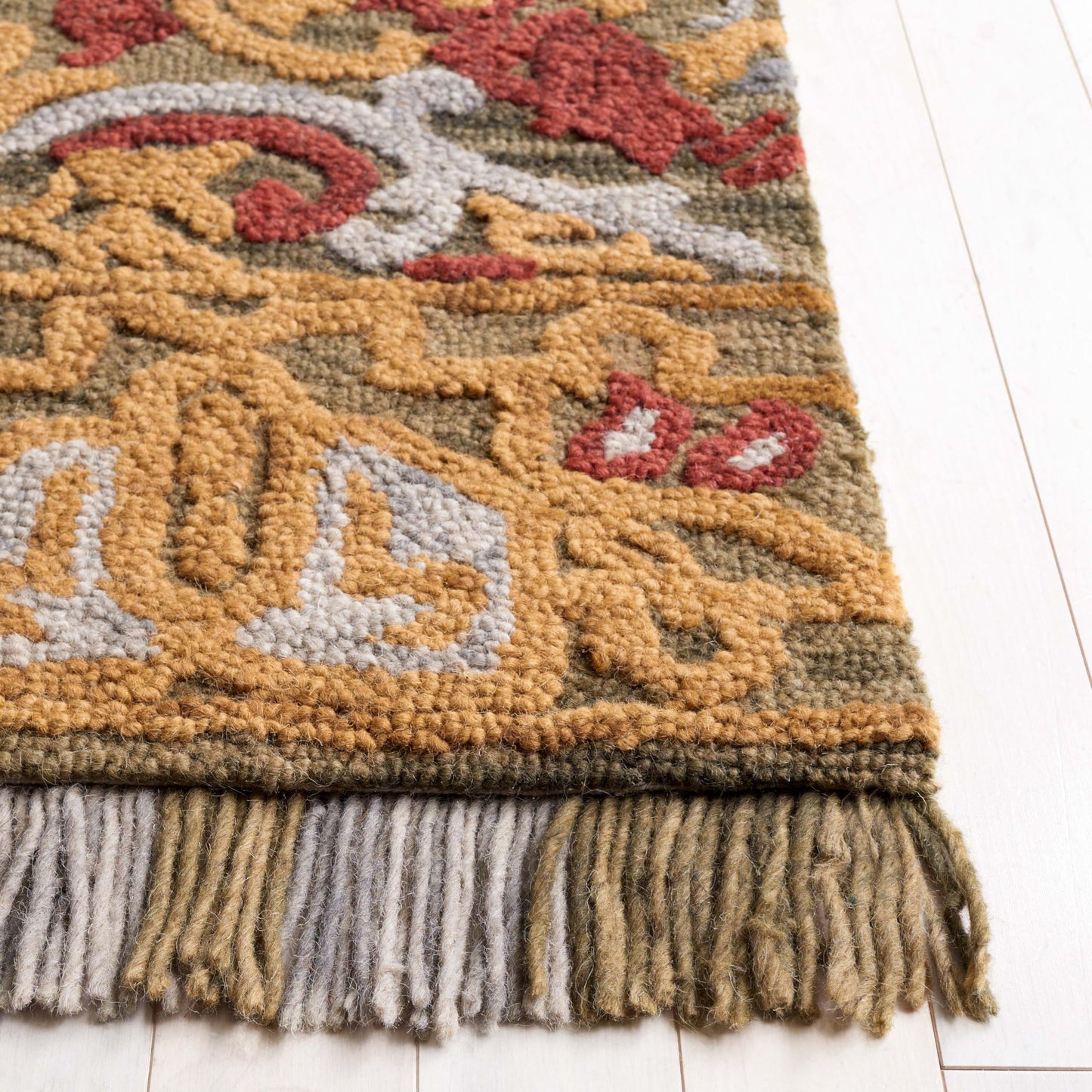 SAFAVIEH Area Rug 8x10 - Blossom Collection - Large - Green & Gold, Handmade Wool, Floral Design, Ideal for Living Room, Bedroom, Office, Dining Space (BLM422B)