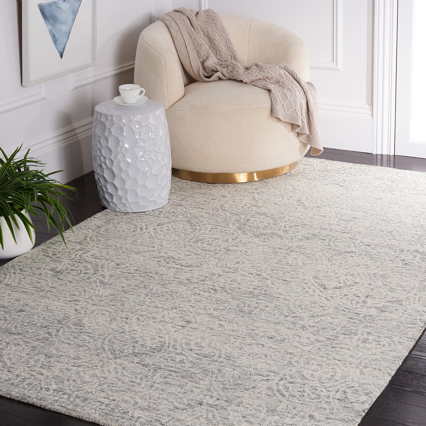 SAFAVIEH Area Rug 6x9 - Metro Collection - Dark Grey & Ivory, Handmade Wool, Ideal for Living Room, Bedroom, Dining Space (MET998H)