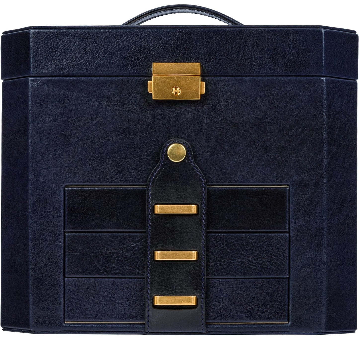 Time Resistance Leather Jewelry Box - Full Grain Leather Jewellery Organizer - Lock Box for Women (Blue)